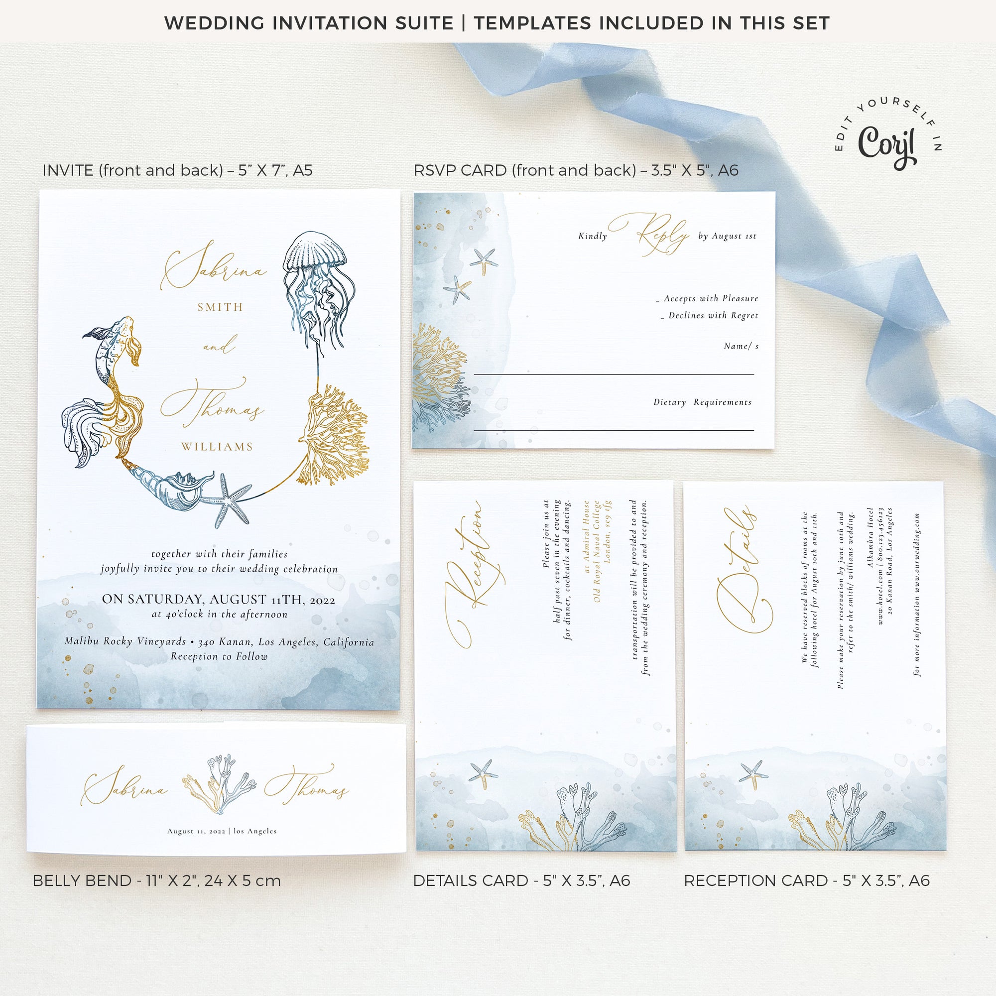 Marina | Beach Wedding Invitation Set Template