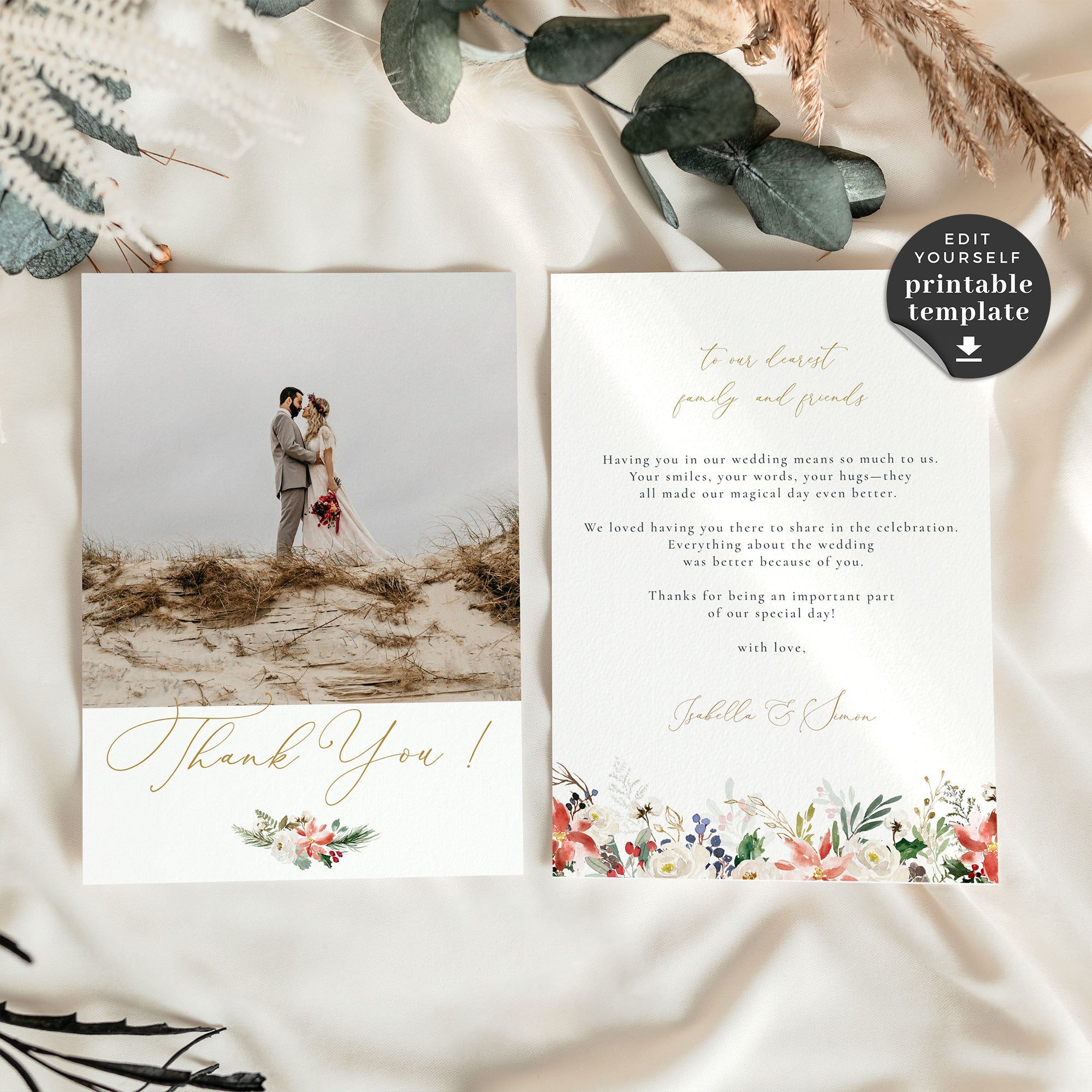 Natalia | Christmas Wedding Thank You Card Template