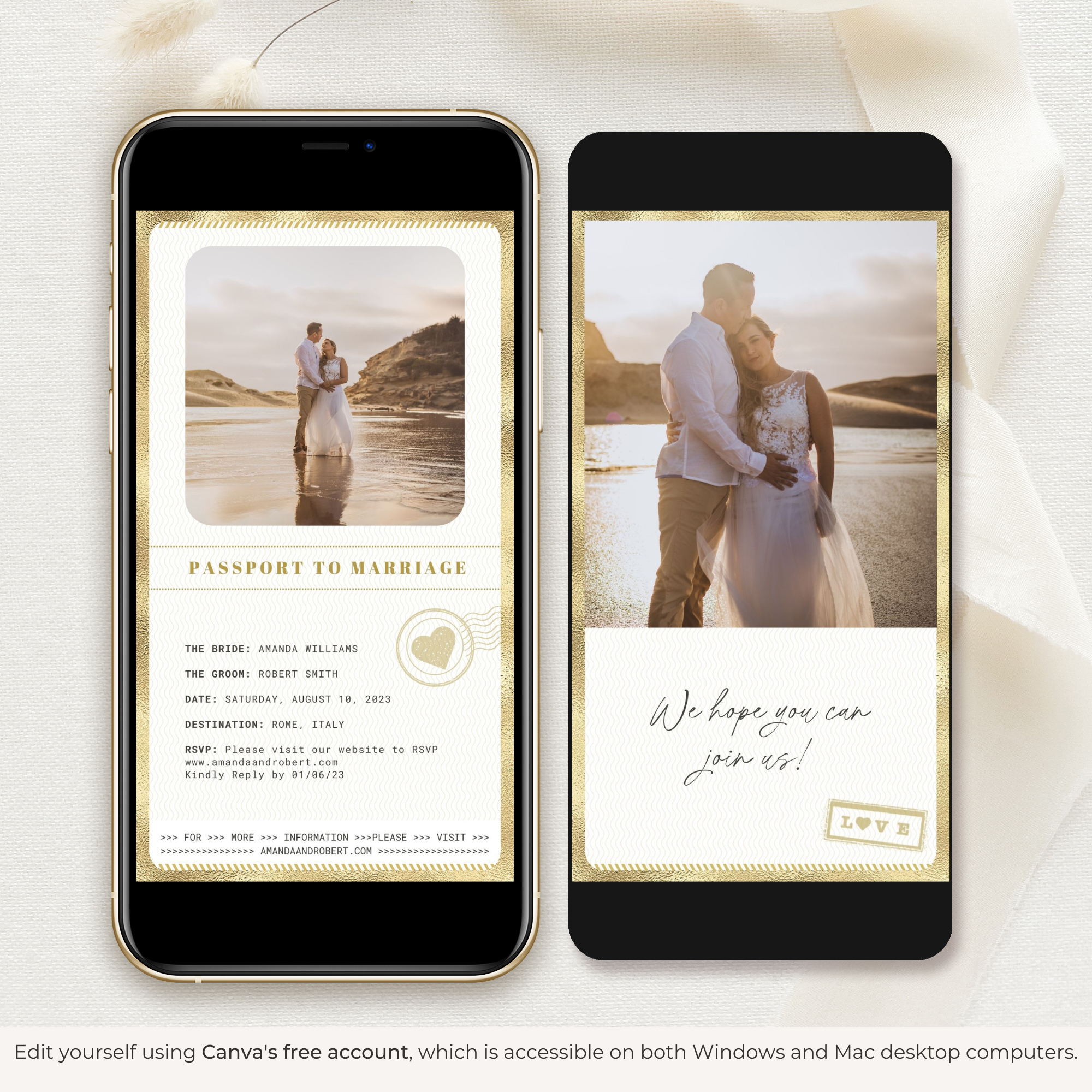 Passport Save The Date Video Template - White &amp; Gold