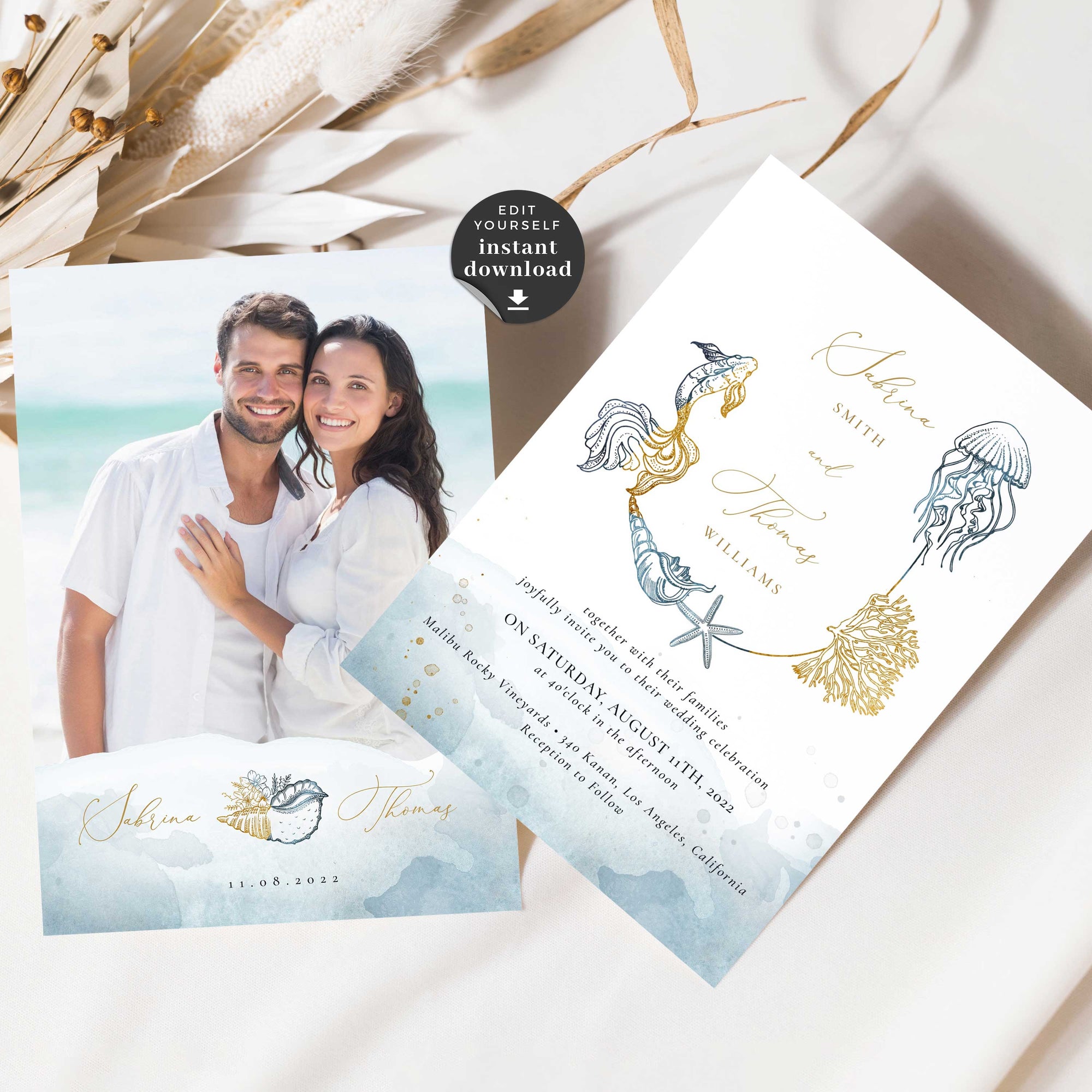 Marina | Beach Themed Wedding Invitation Template