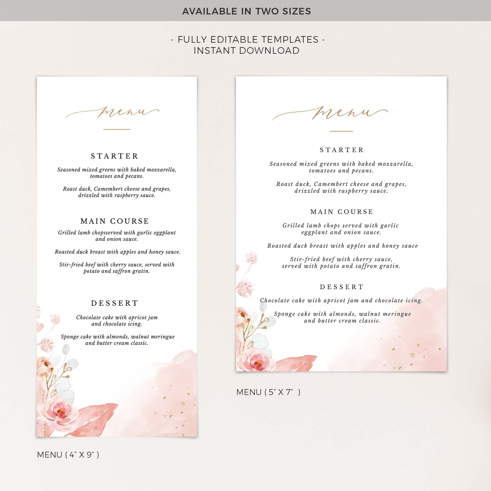 Fiorella | Printable Wedding Menu Card