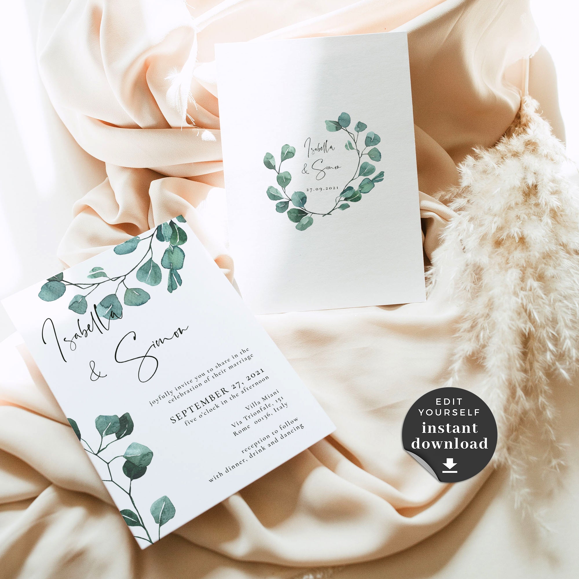 Luisa | Eucalyptus Wedding Invitation Set Template