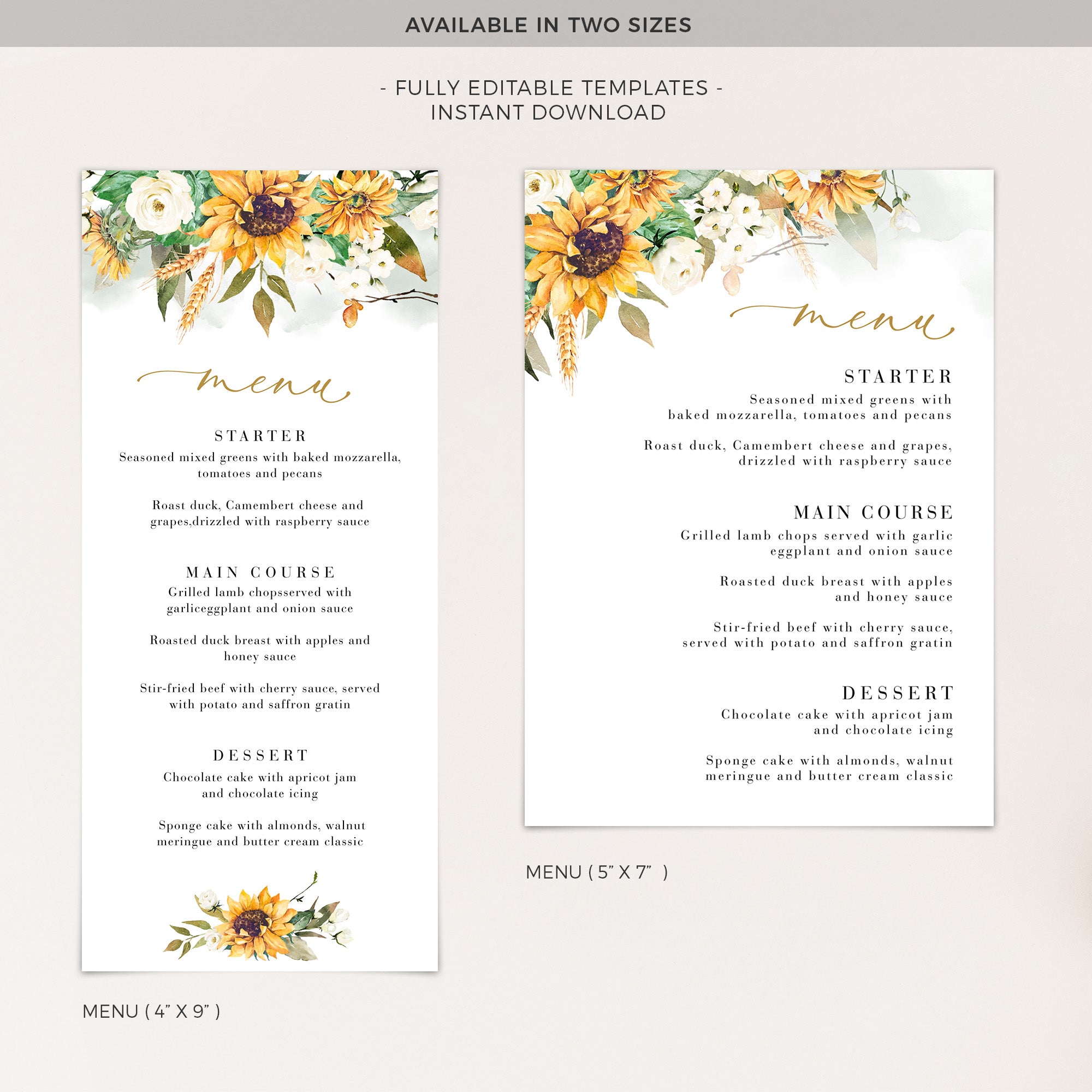 Marisol | Sunflowers Wedding Menu Template