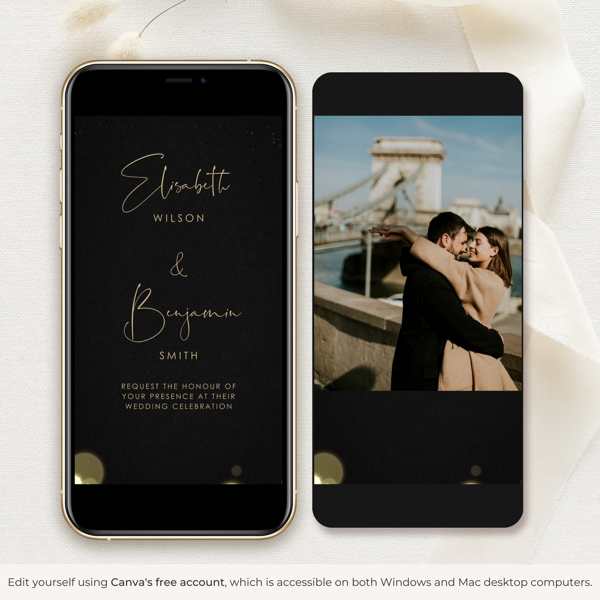ANITA Wedding Invitation Video Template - Black &amp; Gold