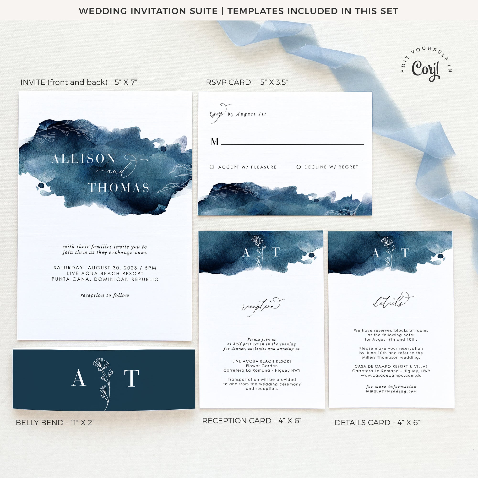 GRETA | Destination Beach Wedding Invitation with Rsvp Template