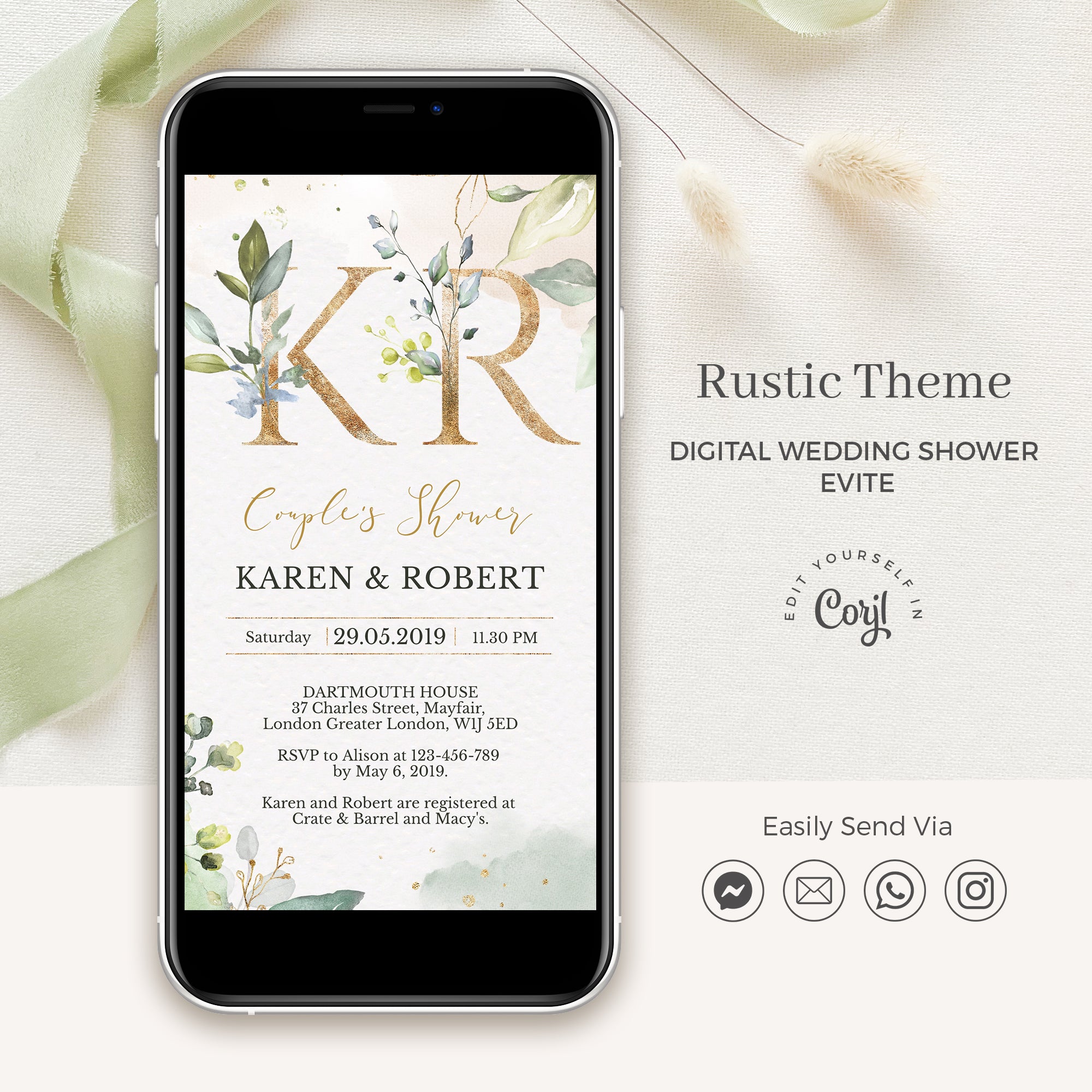 Flora | Rustic Couples Shower Digital Invitation