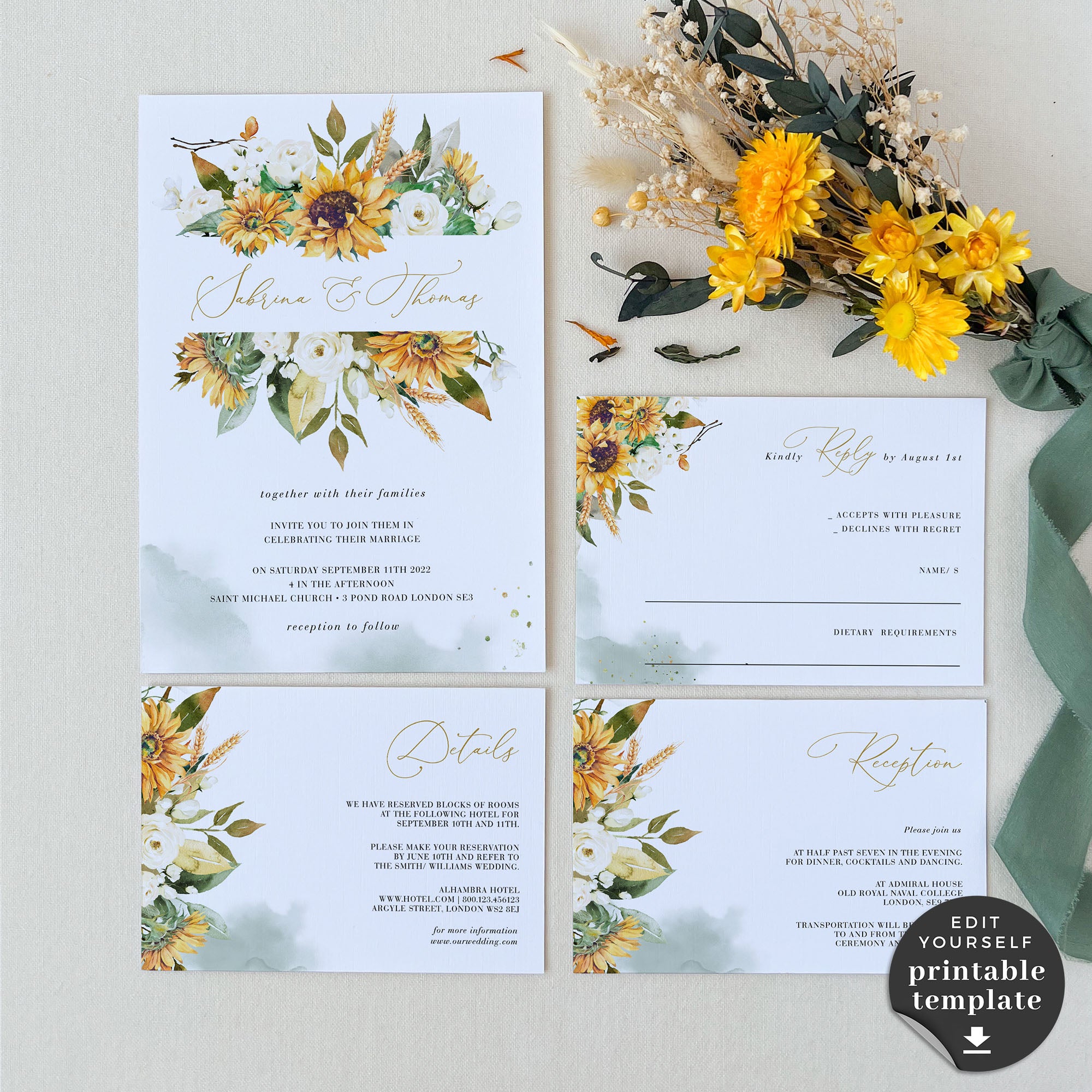 Marisol | Sunflowers Wedding Invitation Set Template