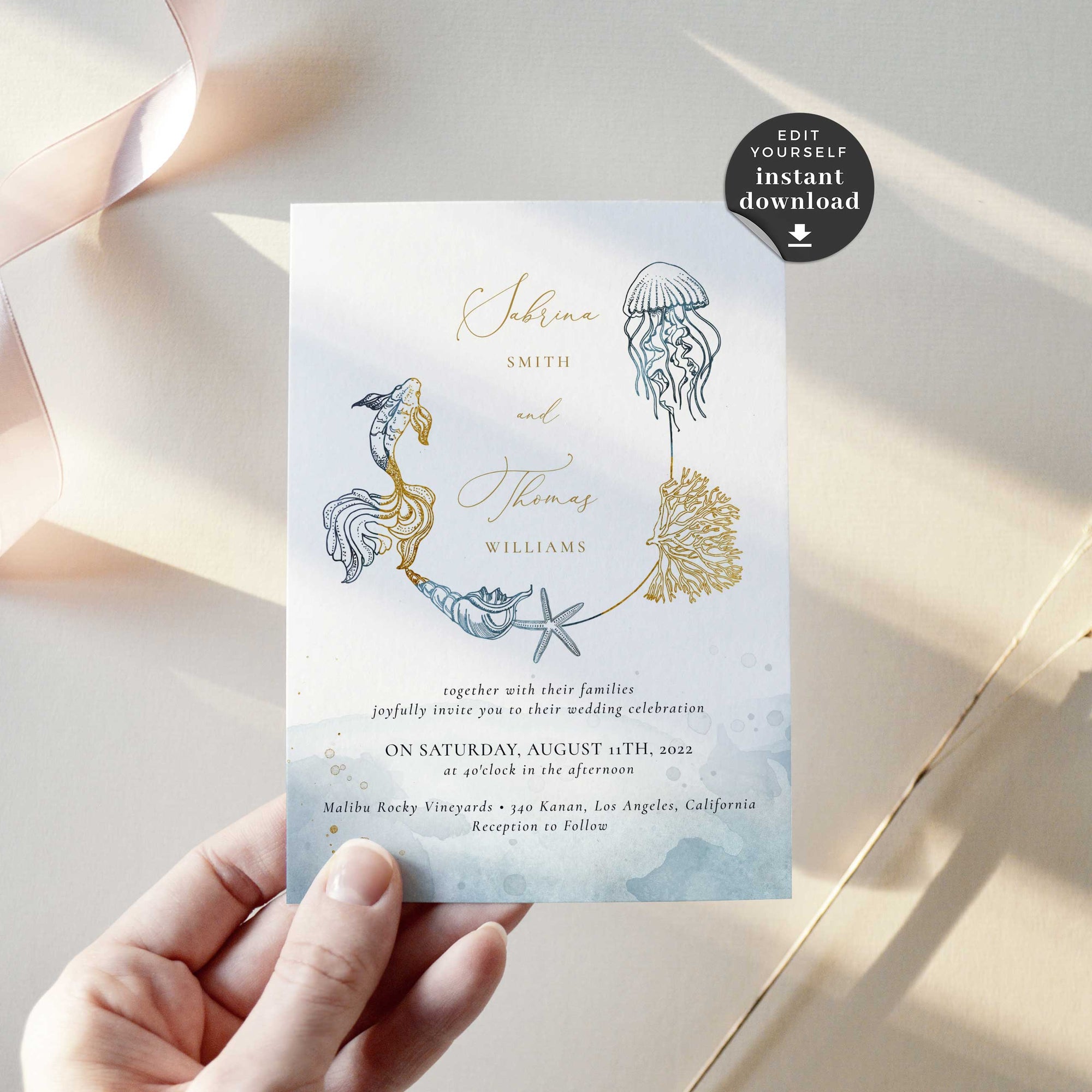 Marina | Beach Wedding Invitation Set Template
