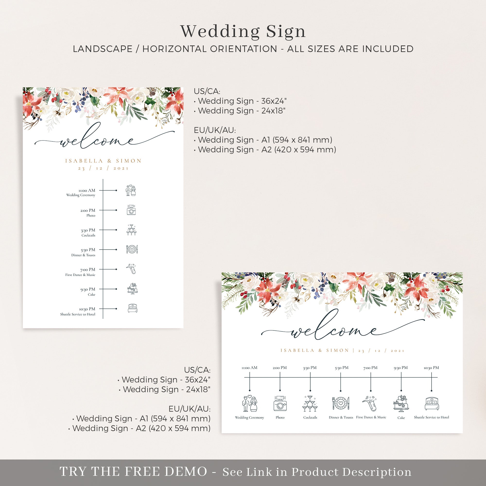 Natalia | Christmas Wedding Day Timeline Template