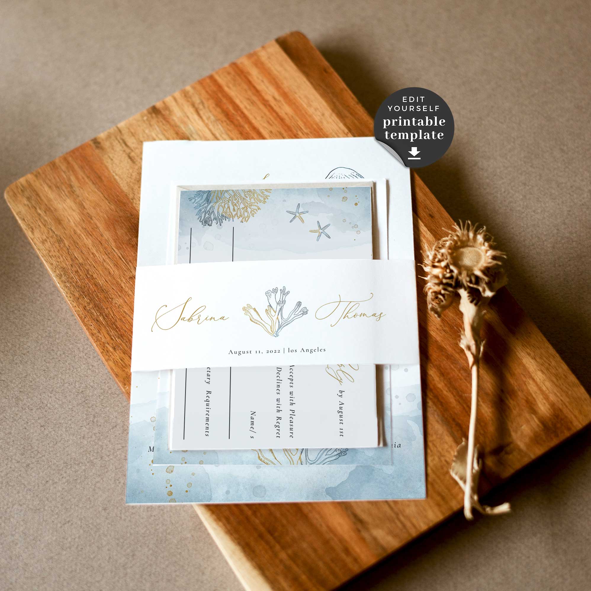 Marina | Beach Wedding Invitation Set Template