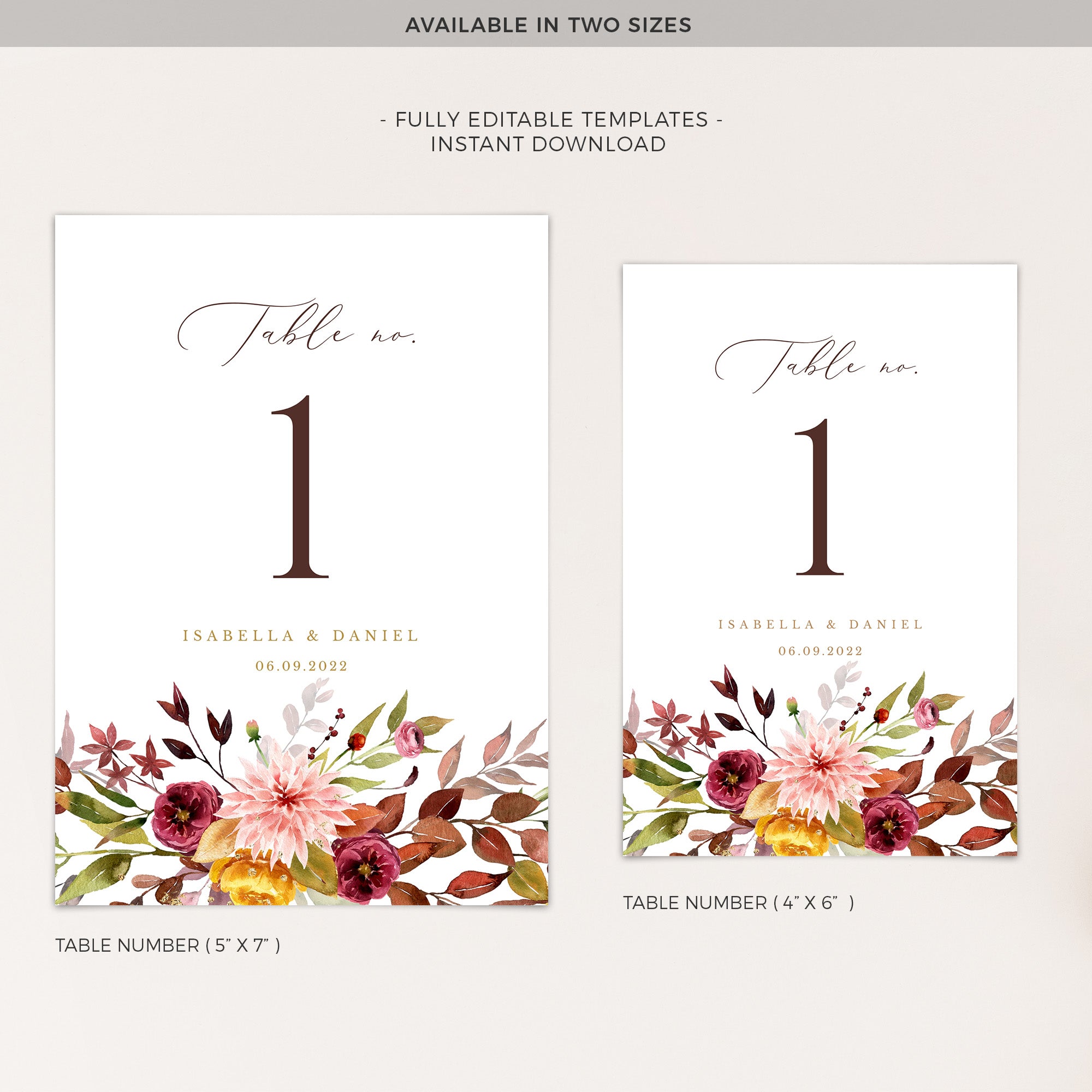 Ambra | Fall Wedding Table Numbers Printable