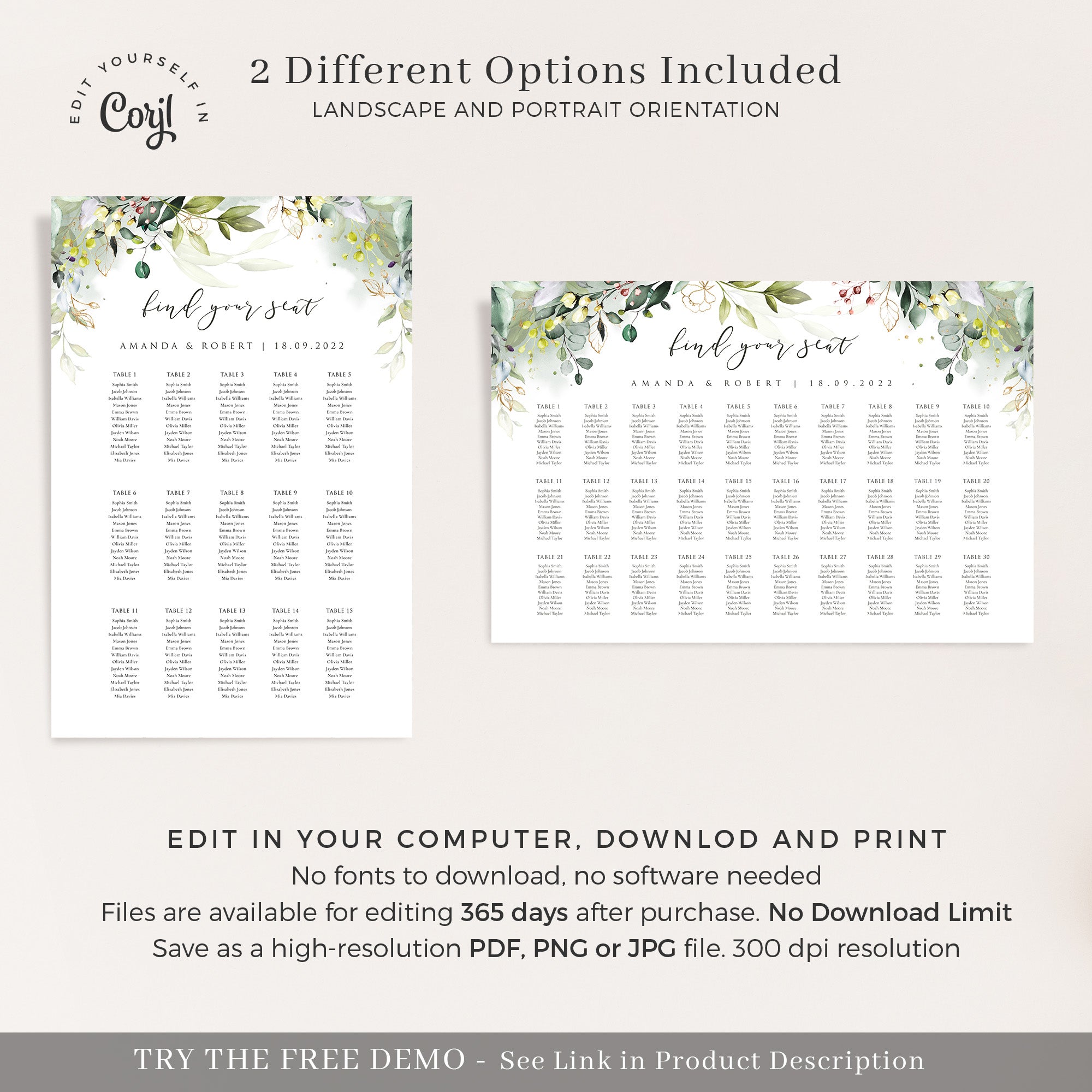 Flora | Printable Template for Seating Chart Wedding