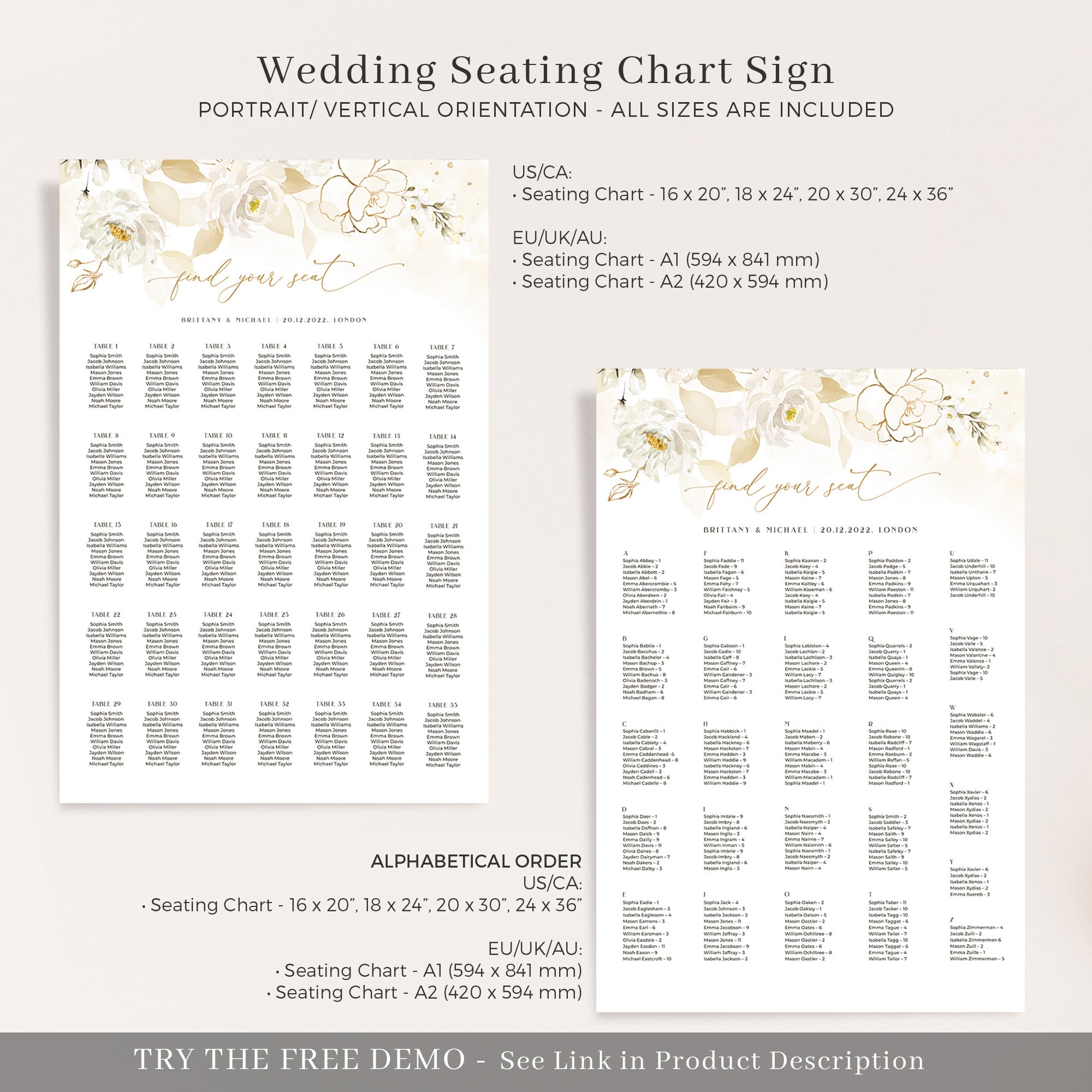 Dora | Elegant Wedding Seating Plan Template