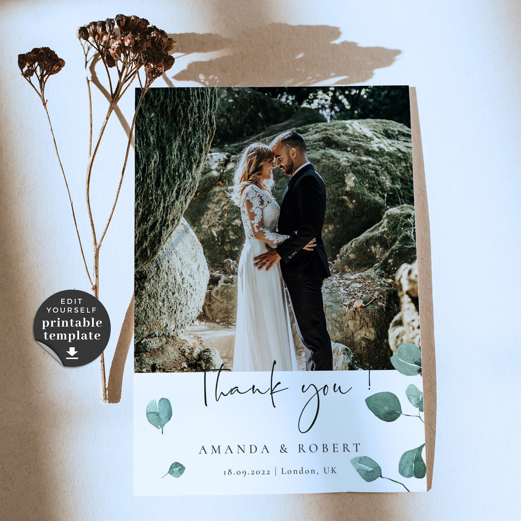 Luisa | Printable Wedding Thank You Card With Photo