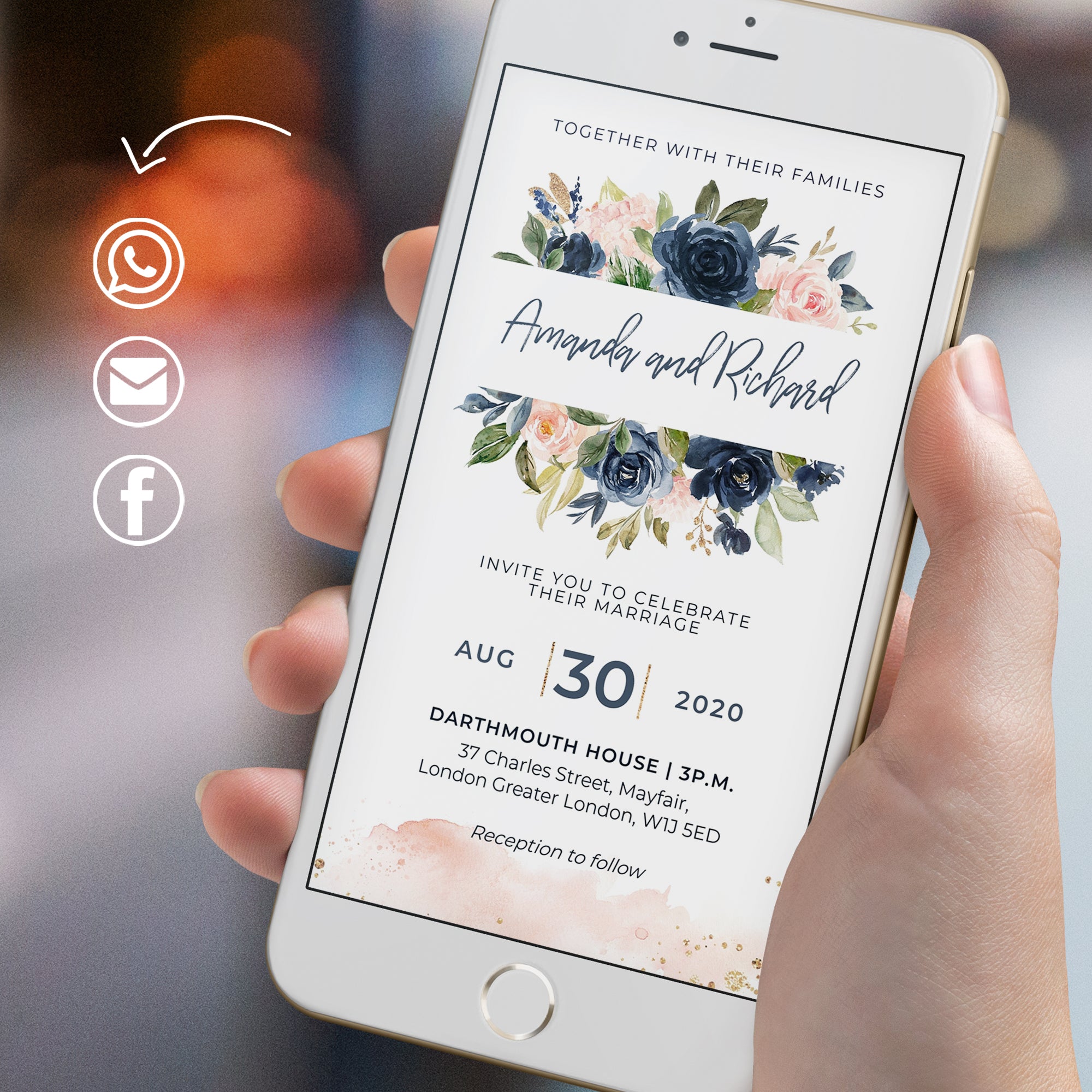 Antea | Blush Navy Floral Digital Wedding Invitation
