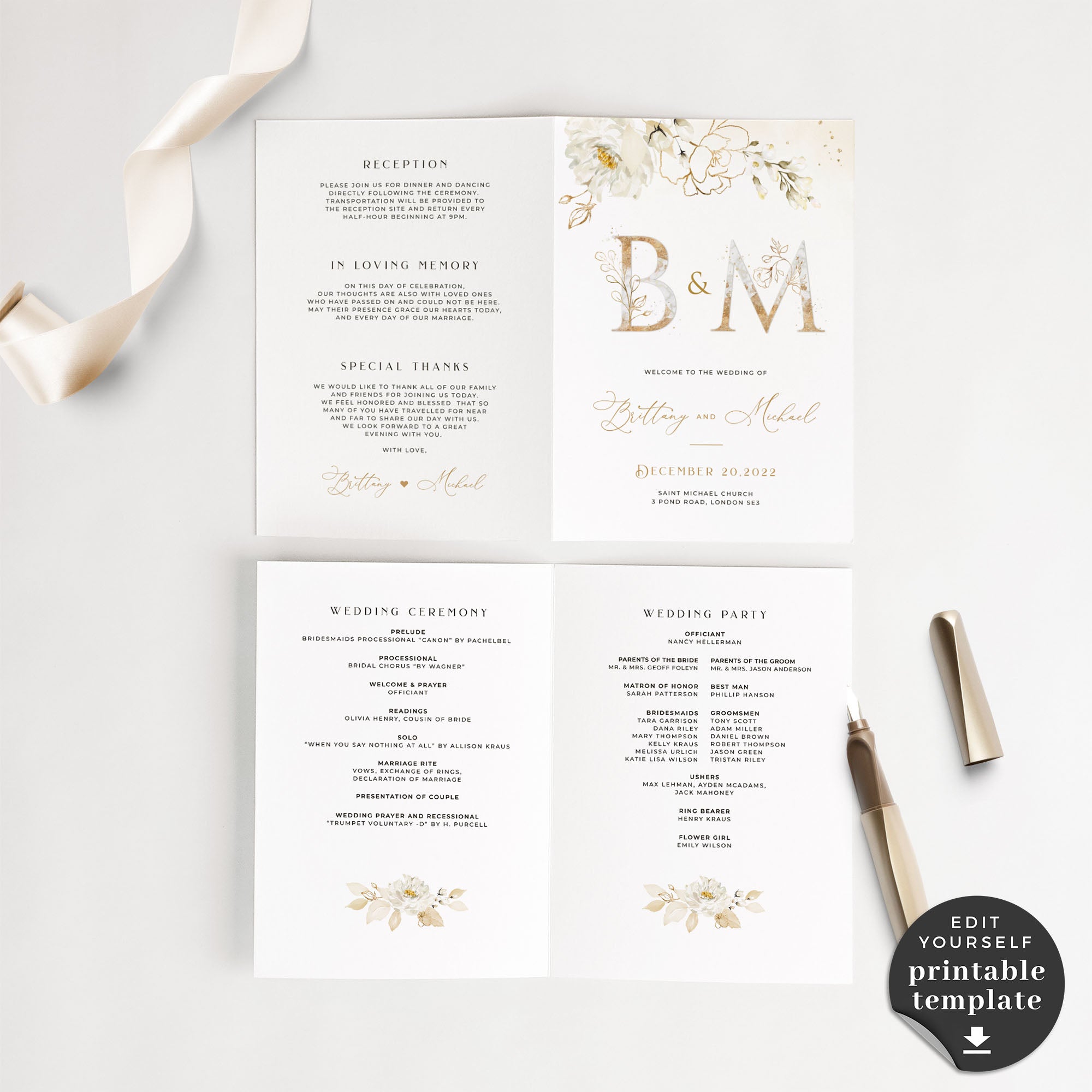 Dora | Elegant Wedding Ceremony Program Template