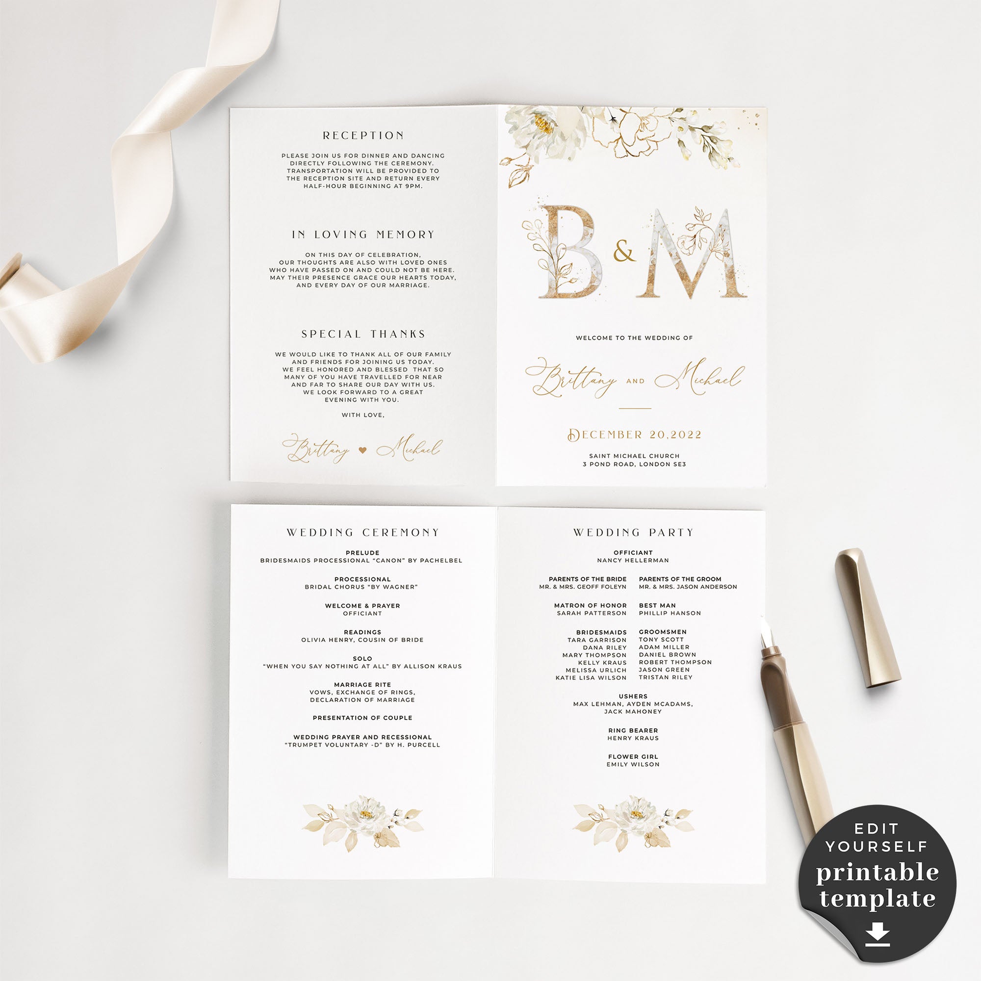 Dora | Elegant Wedding Ceremony Program Template