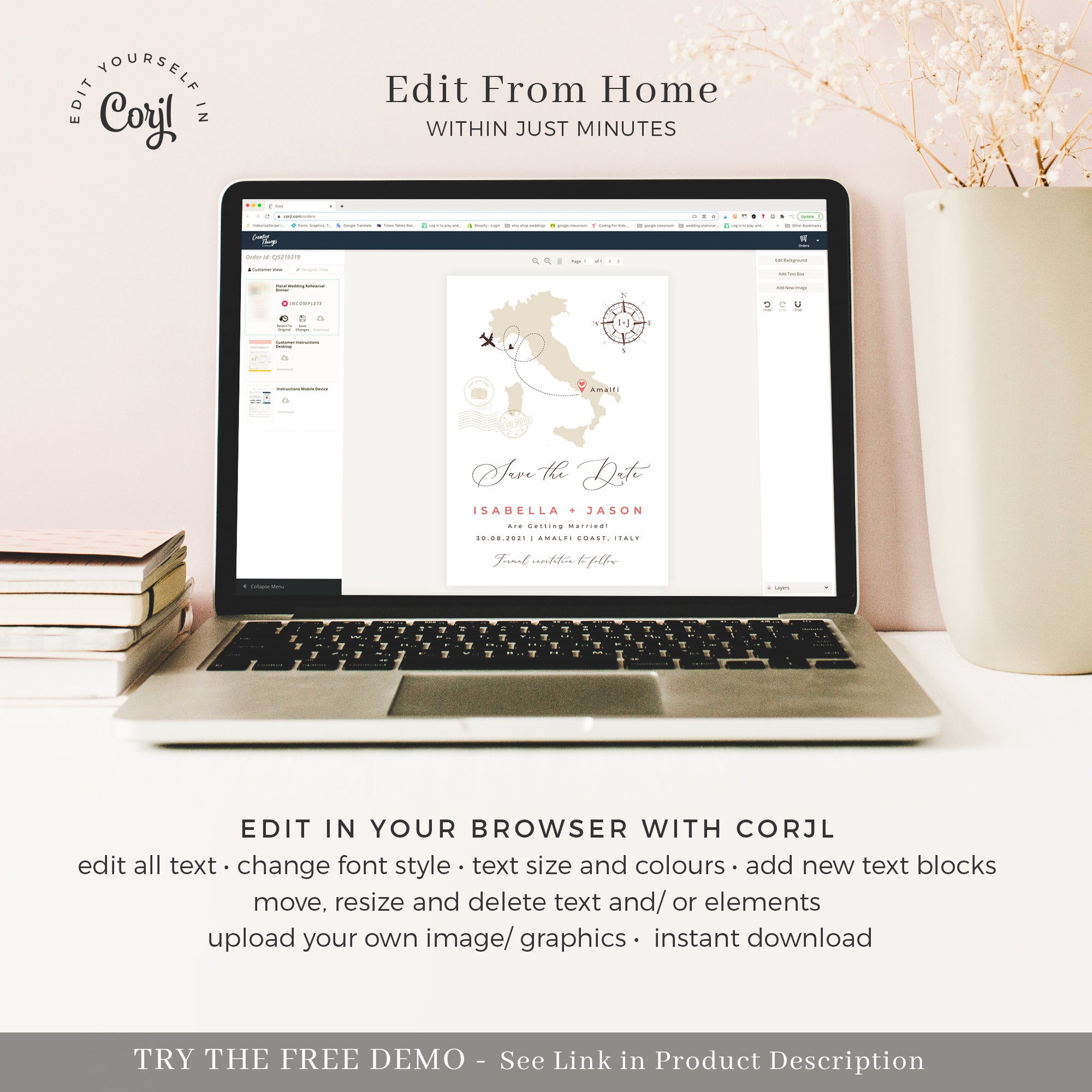 Italy Destination Wedding Save the Date Template