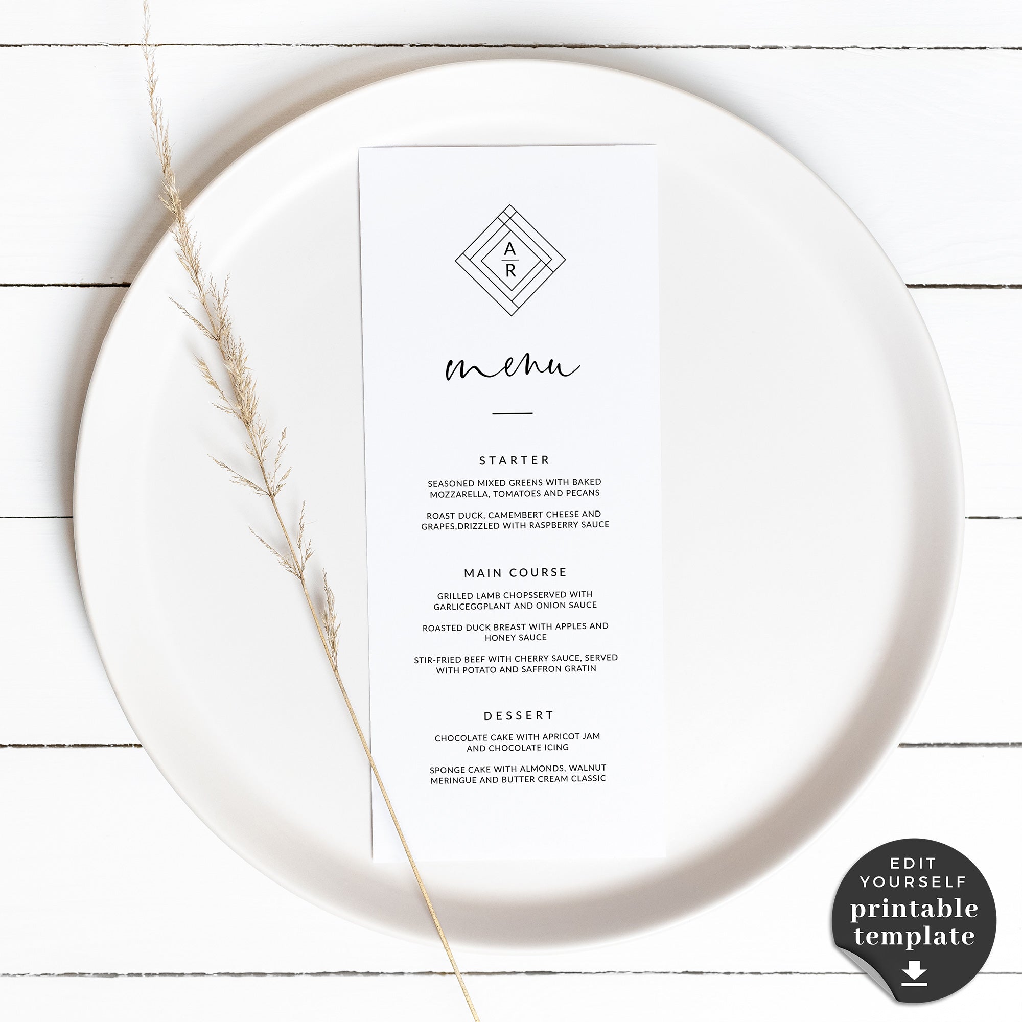 Giulia | Minimalist Wedding Menu Card Template