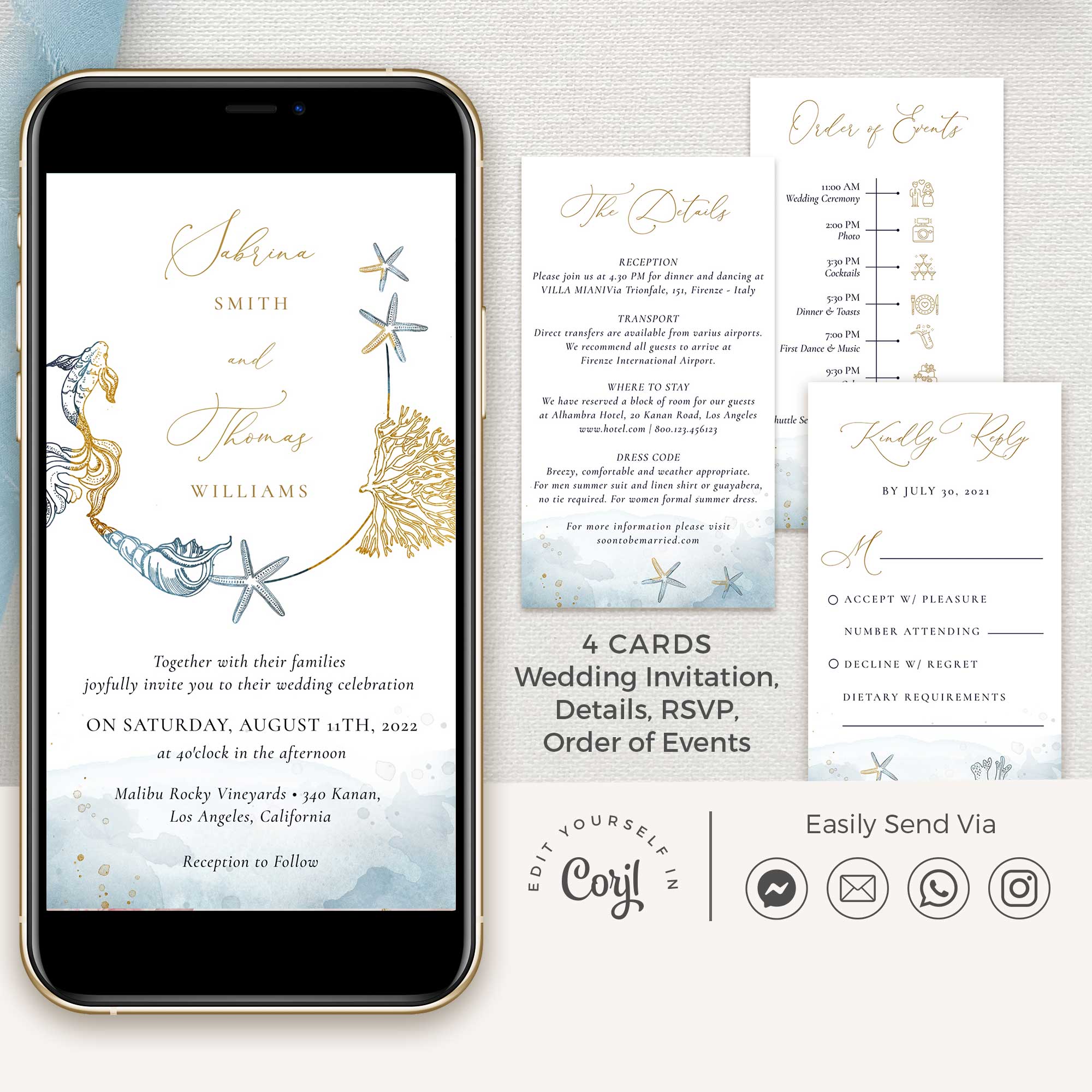 Marina | Digital Beach Wedding Invitation with RSVP