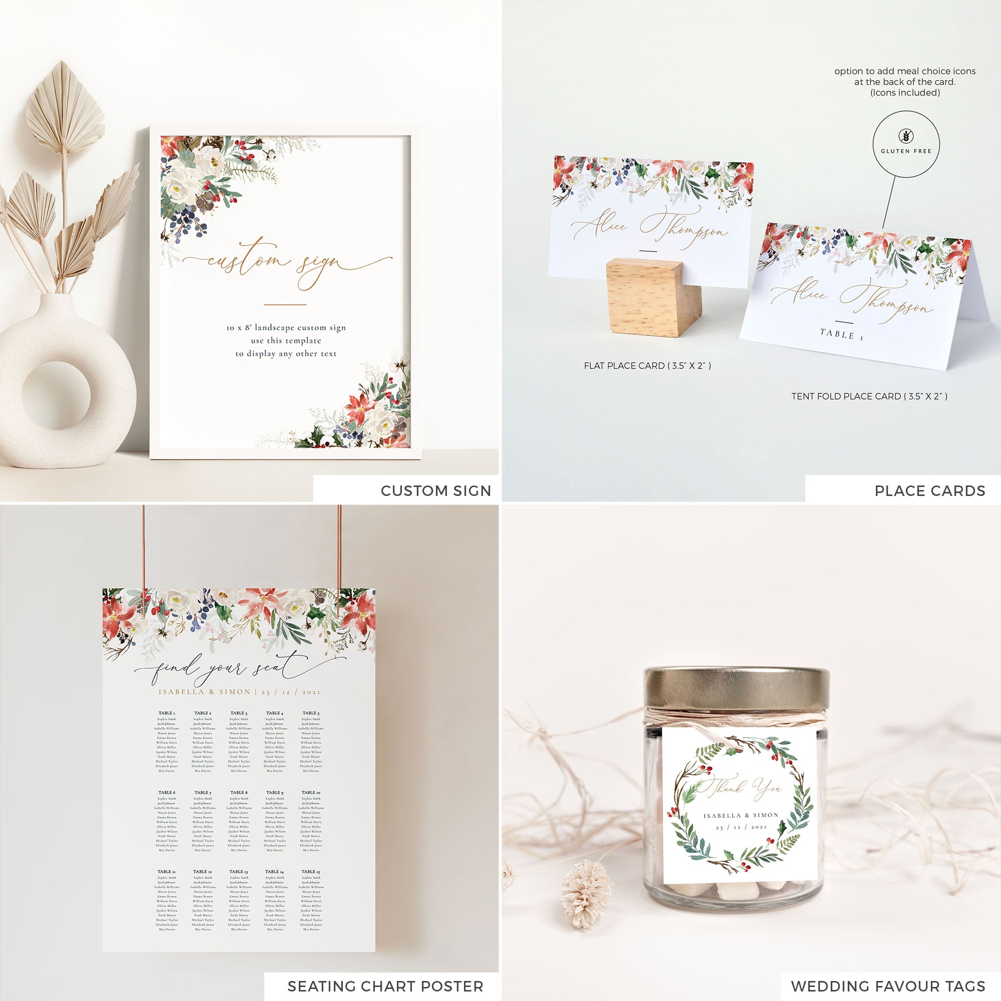 Natalia | Christmas Printable Wedding Stationery Bundle Templates