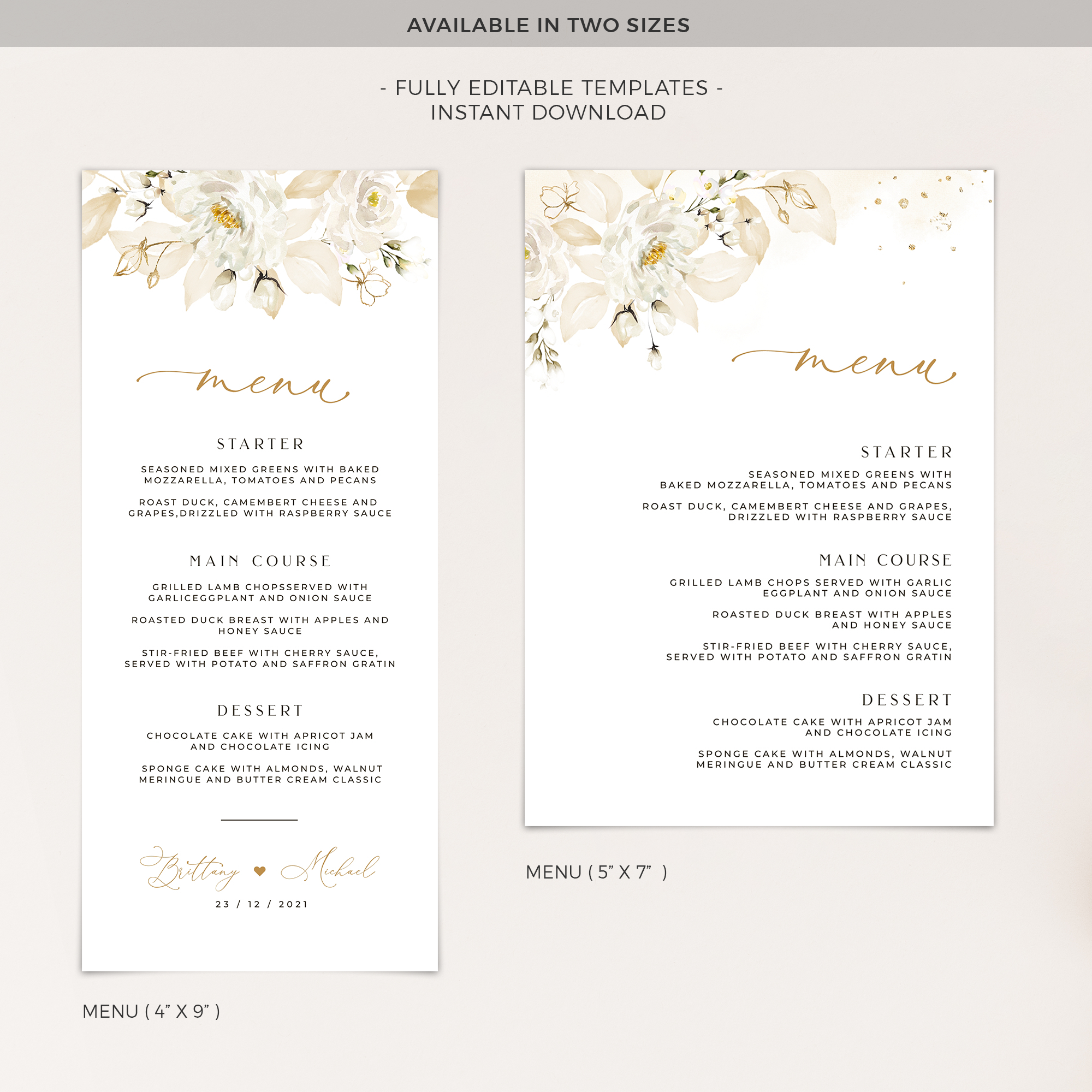 Dora | Printable Wedding Menu Template