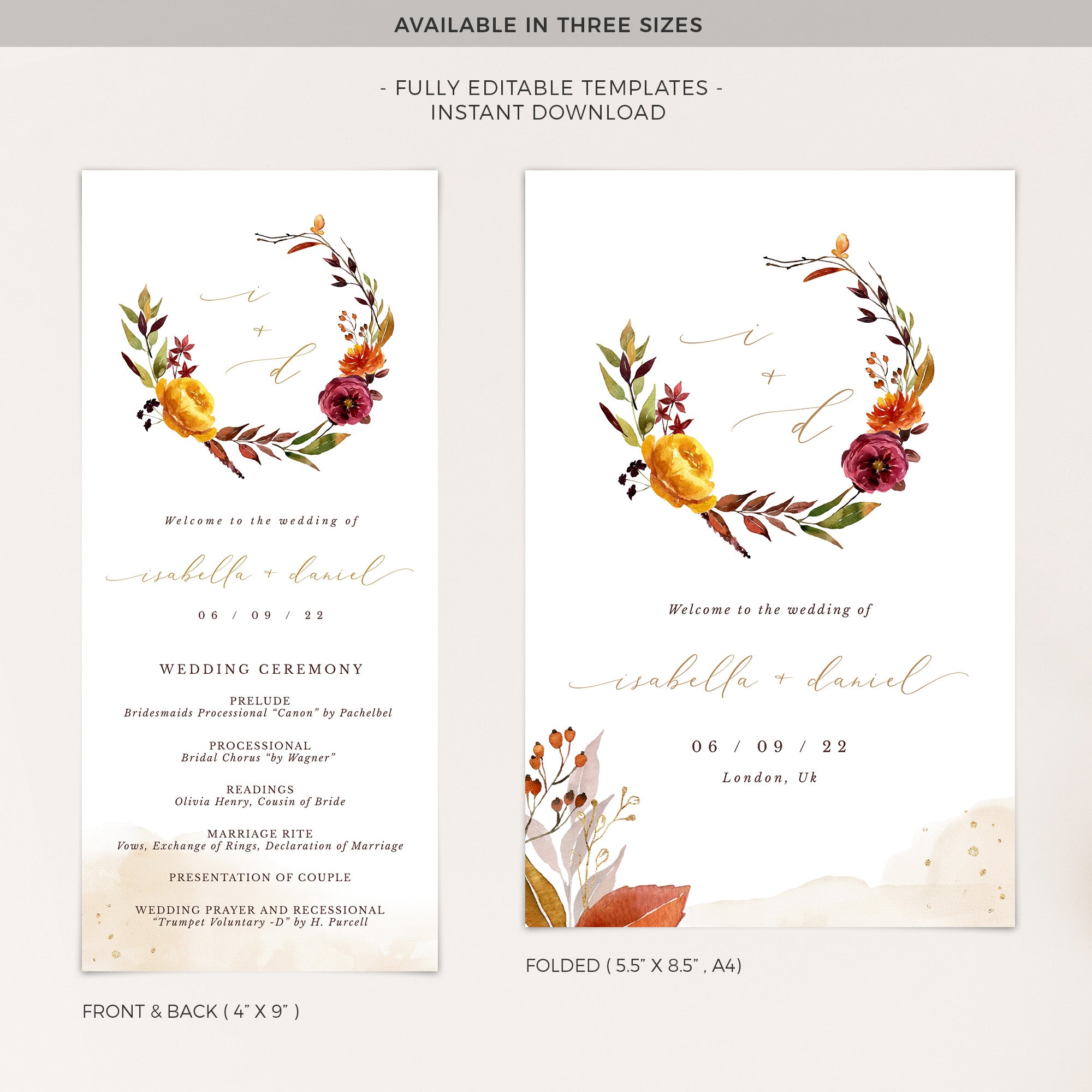 Ambra | Fall Wedding Ceremony Program Template
