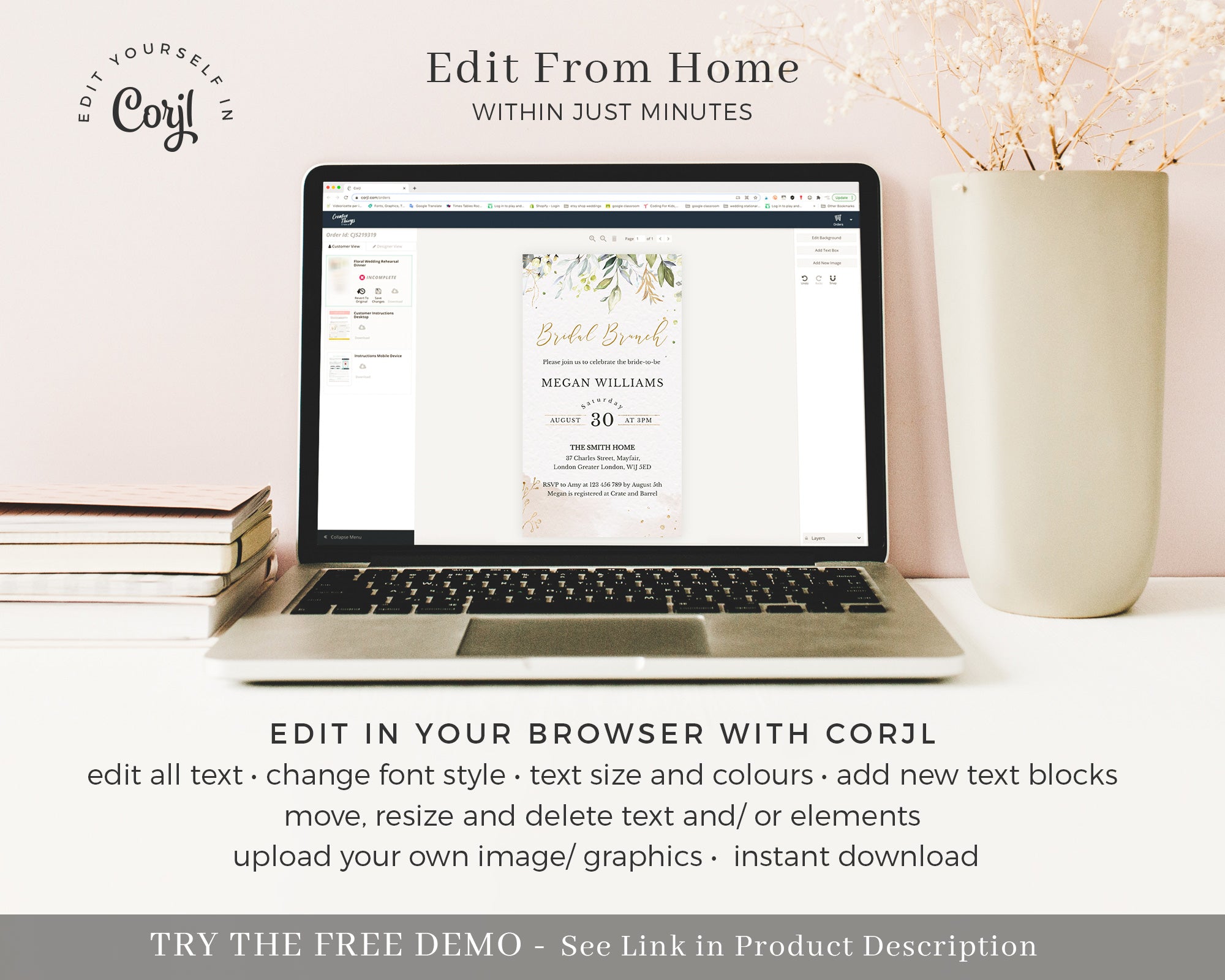 Flora | Rustic Bridal Brunch Electronic Invitations
