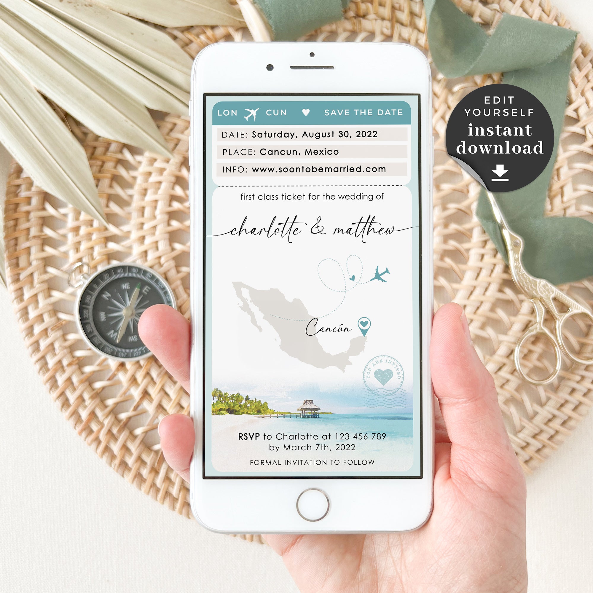 Mira | Boarding Pass Tropical Save the Date Evite