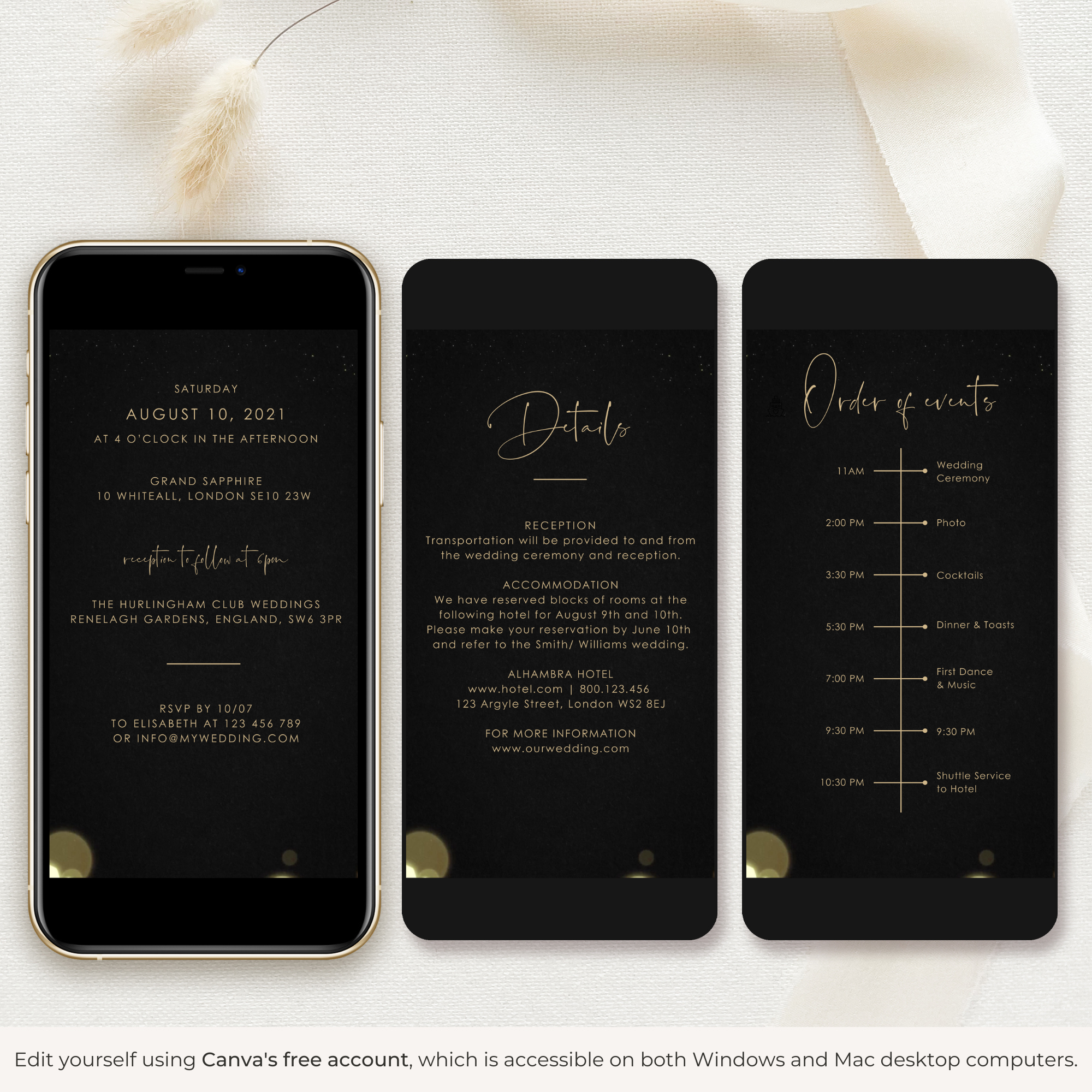 ANITA Wedding Invitation Video Template - Black &amp; Gold