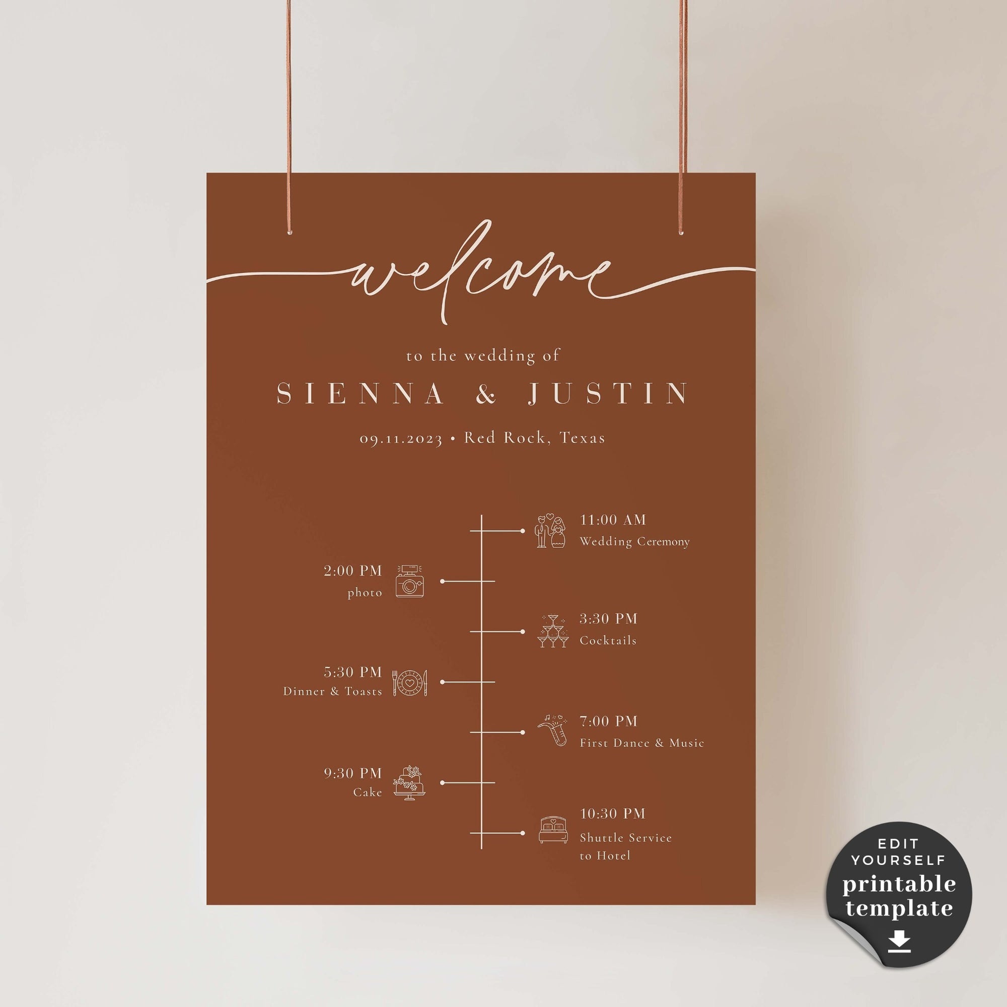 SIENNA Wedding Order of Events Sign Template