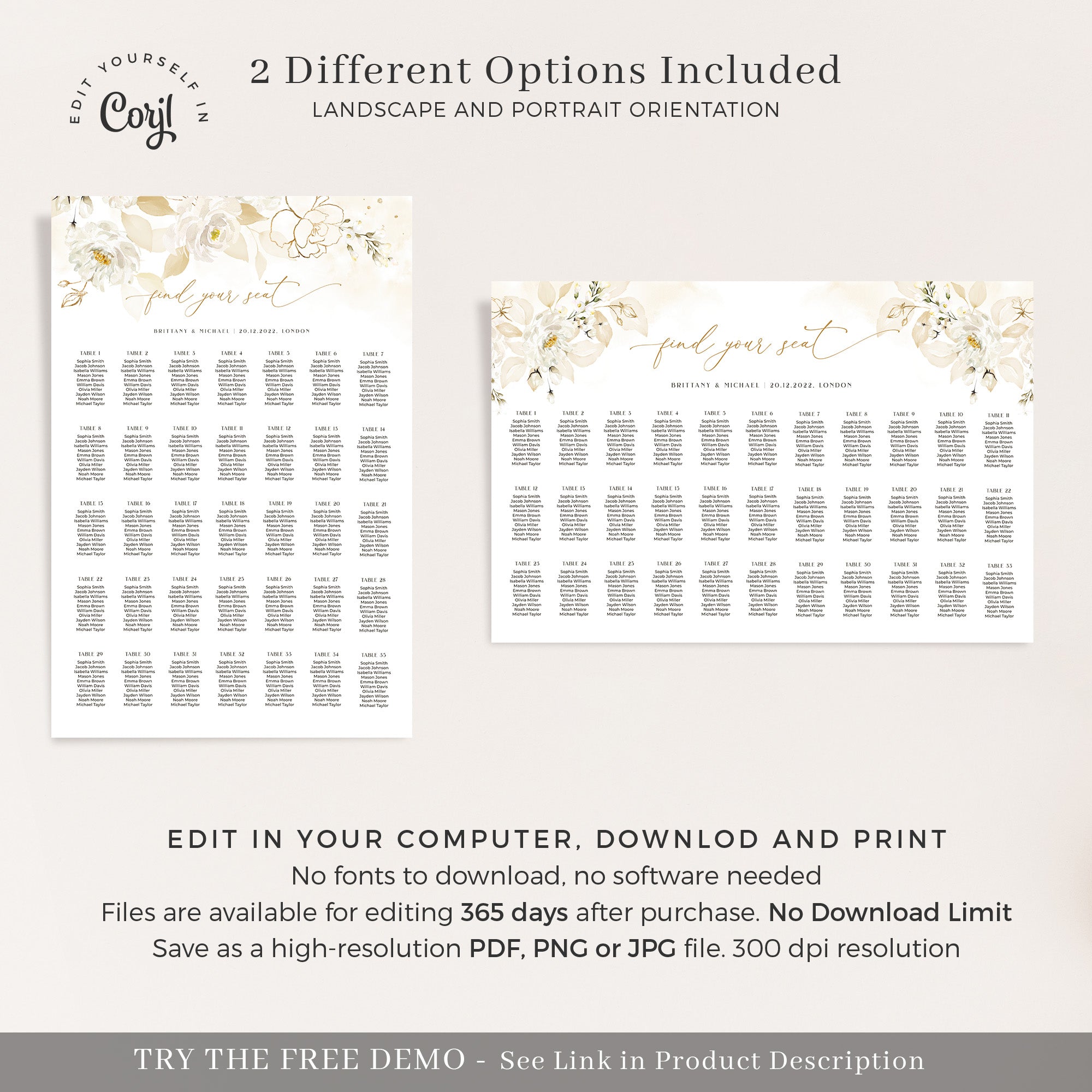 Dora | Elegant Wedding Seating Plan Template