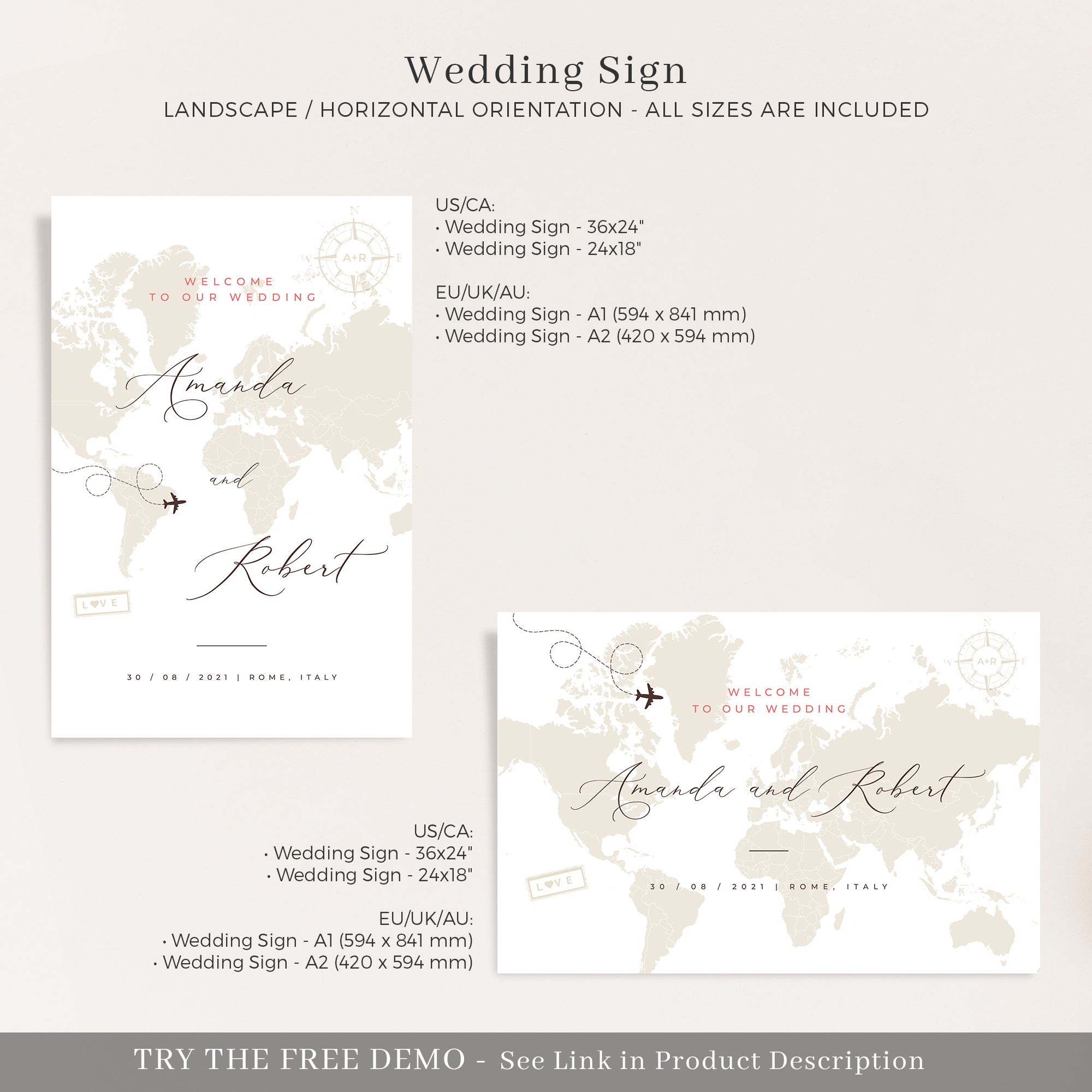 Sofia | Travel Themed Wedding Welcome Sign Template