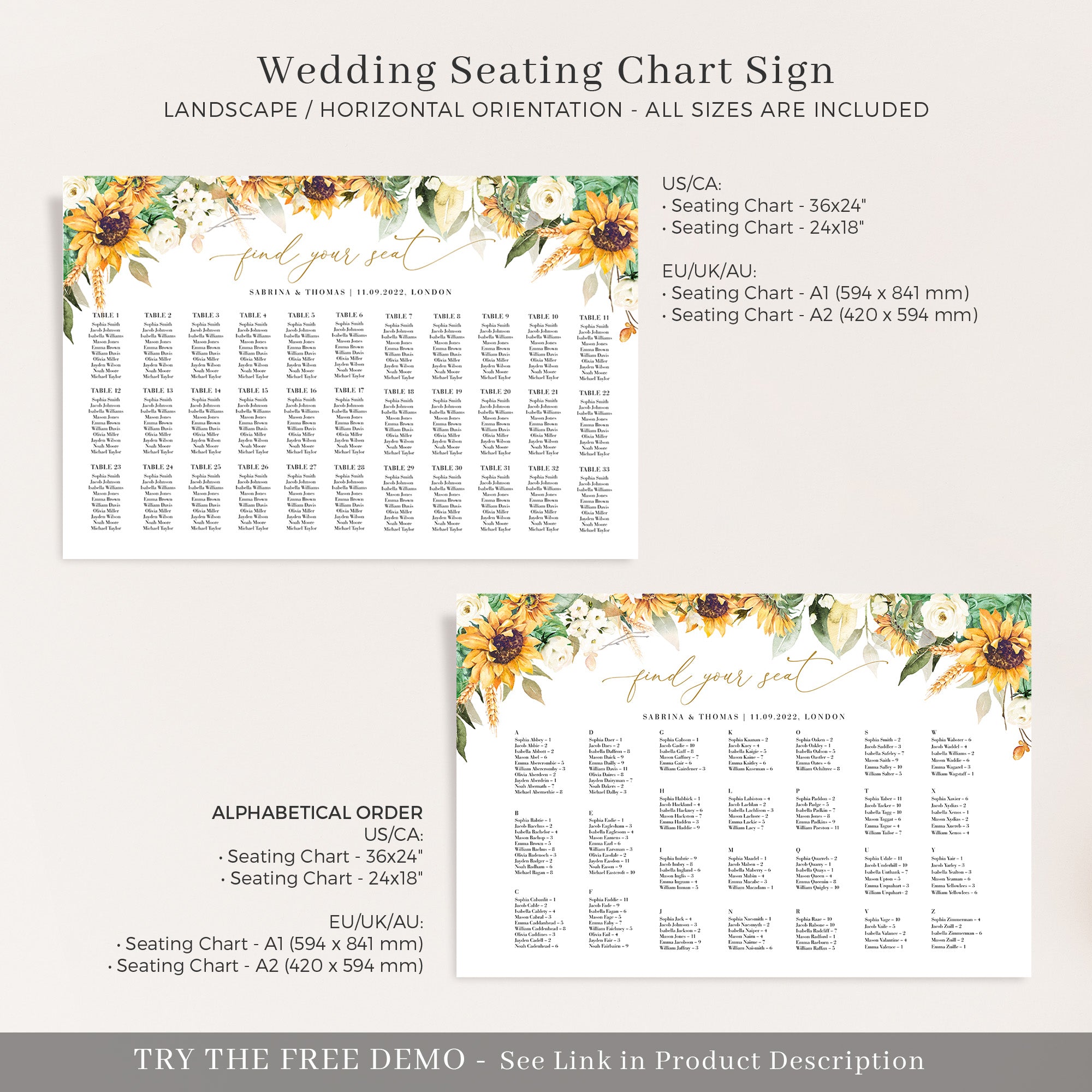 Marisol | Sunflowers Seating Chart Wedding Template