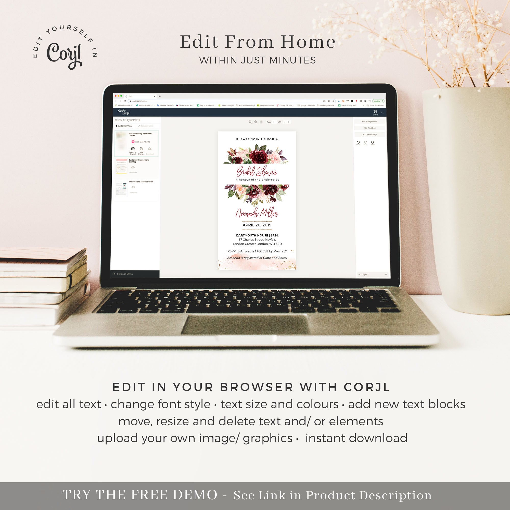 Rossella | Burgundy Bridal Shower Electronic Invitation