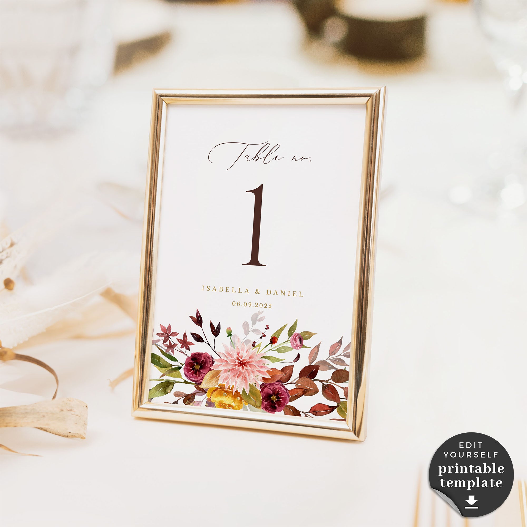 Ambra | Fall Wedding Table Numbers Printable