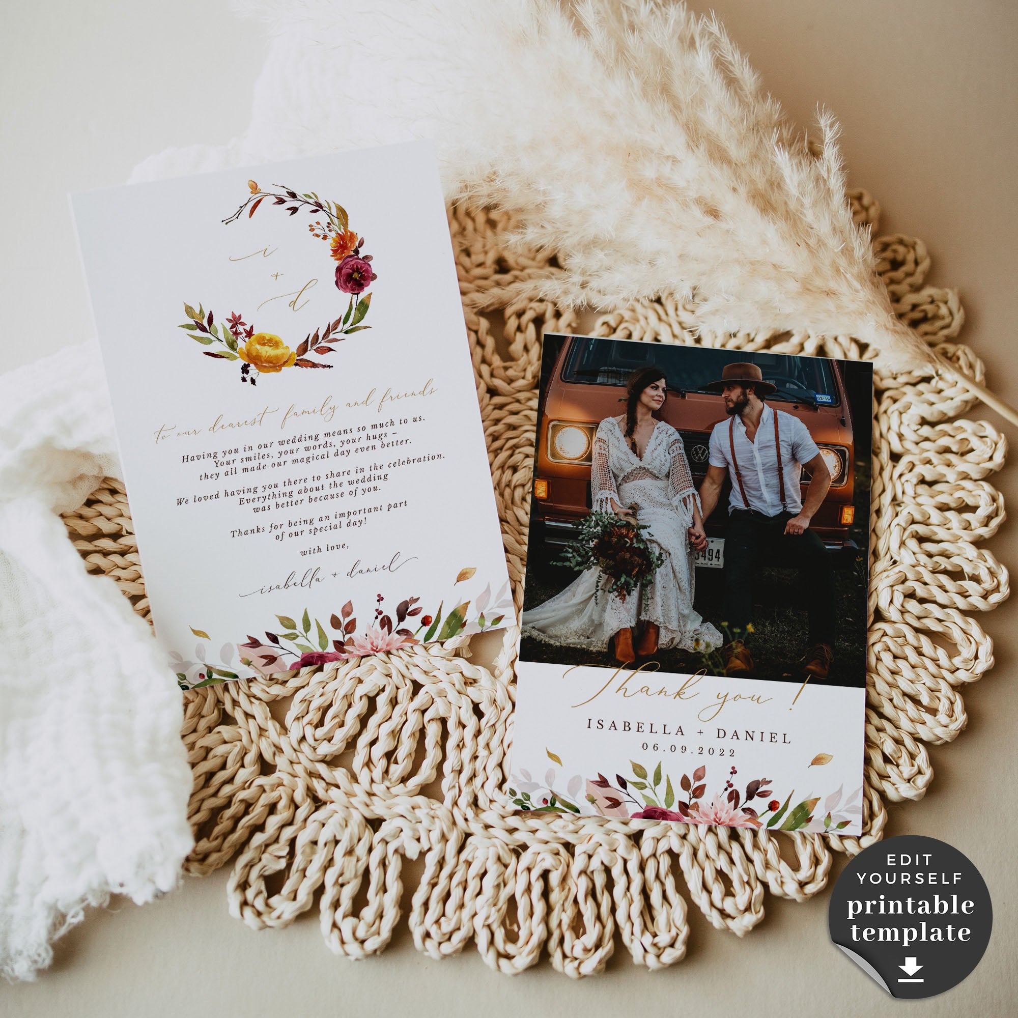 Ambra | Fall Wedding Thank You Cards Template
