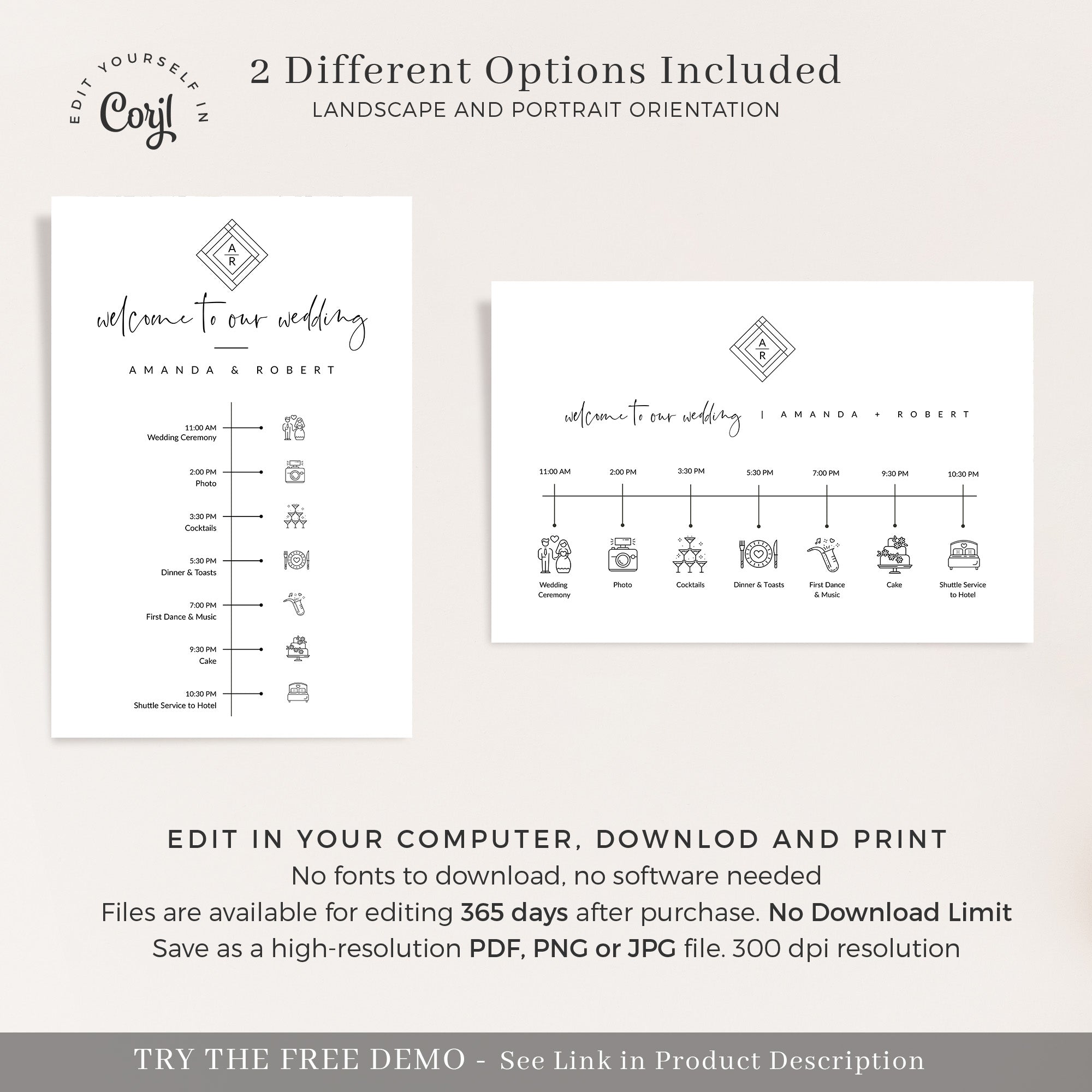 Giulia | Wedding Day Timeline Sign Template