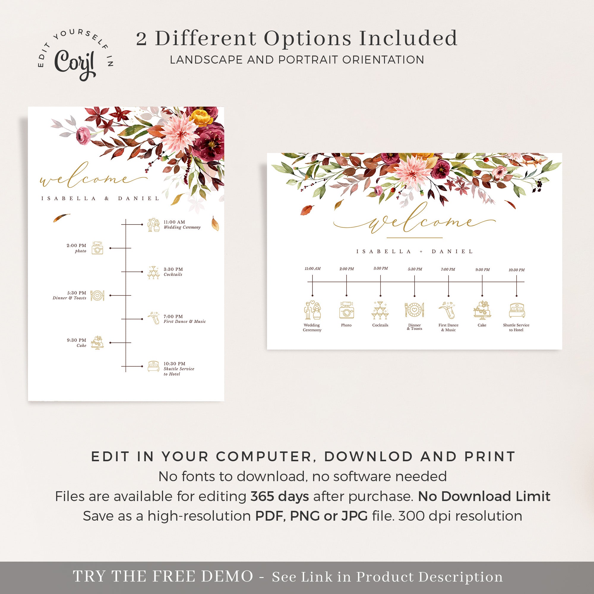 Ambra | Fall Wedding Order of Events Template