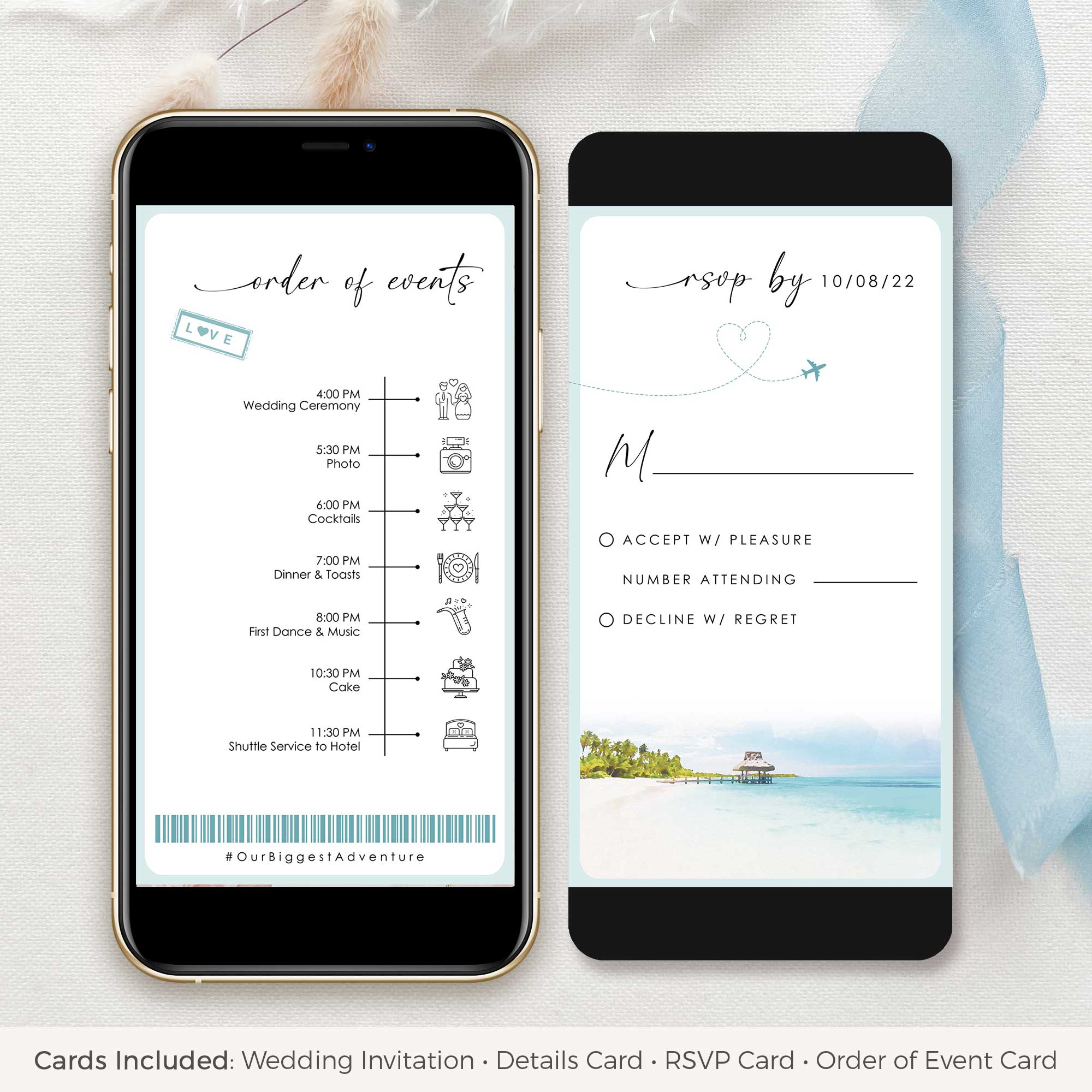 Mira | Boarding Pass Tropical Wedding Invitation Digital
