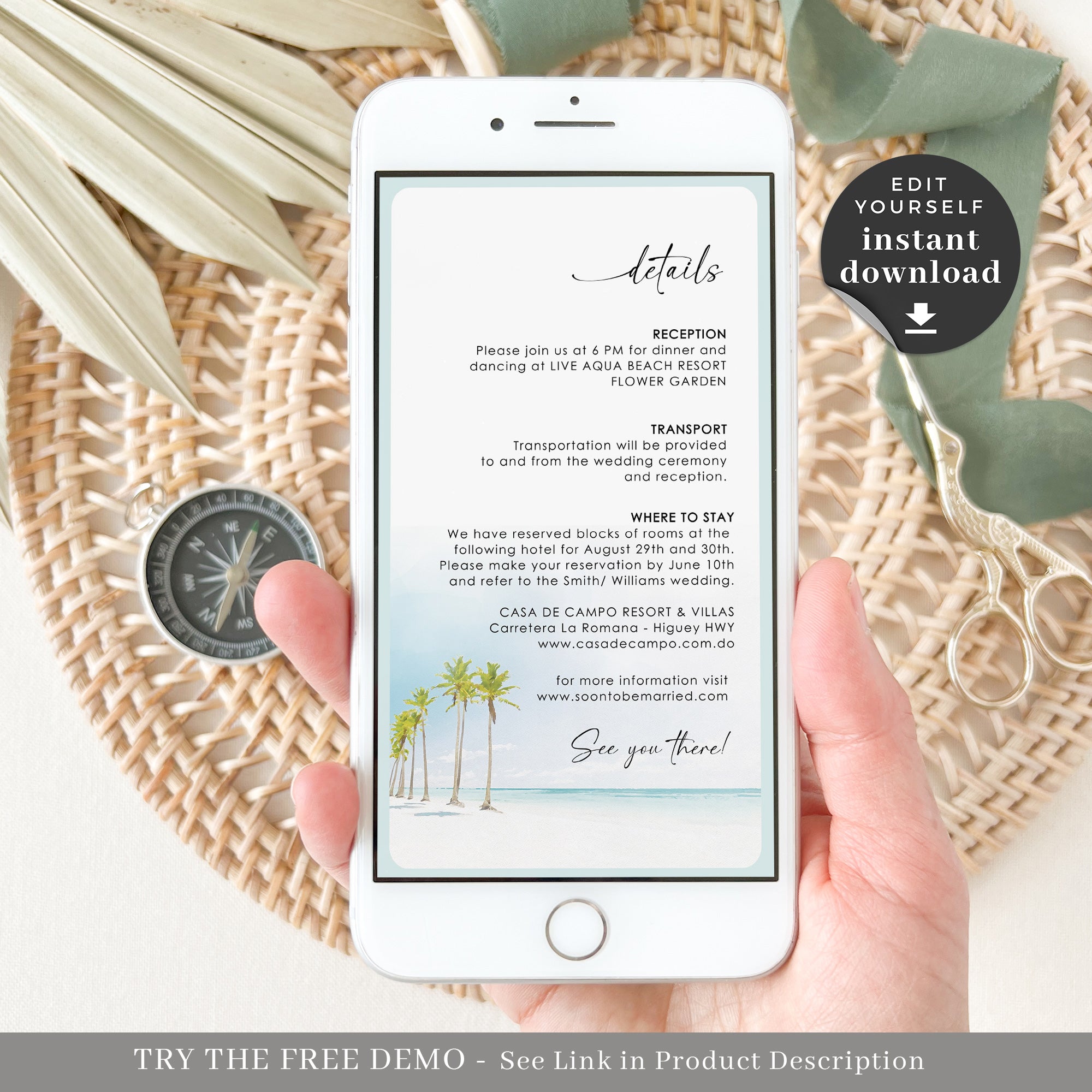 Mira | Boarding Pass Tropical Wedding Invitation Digital