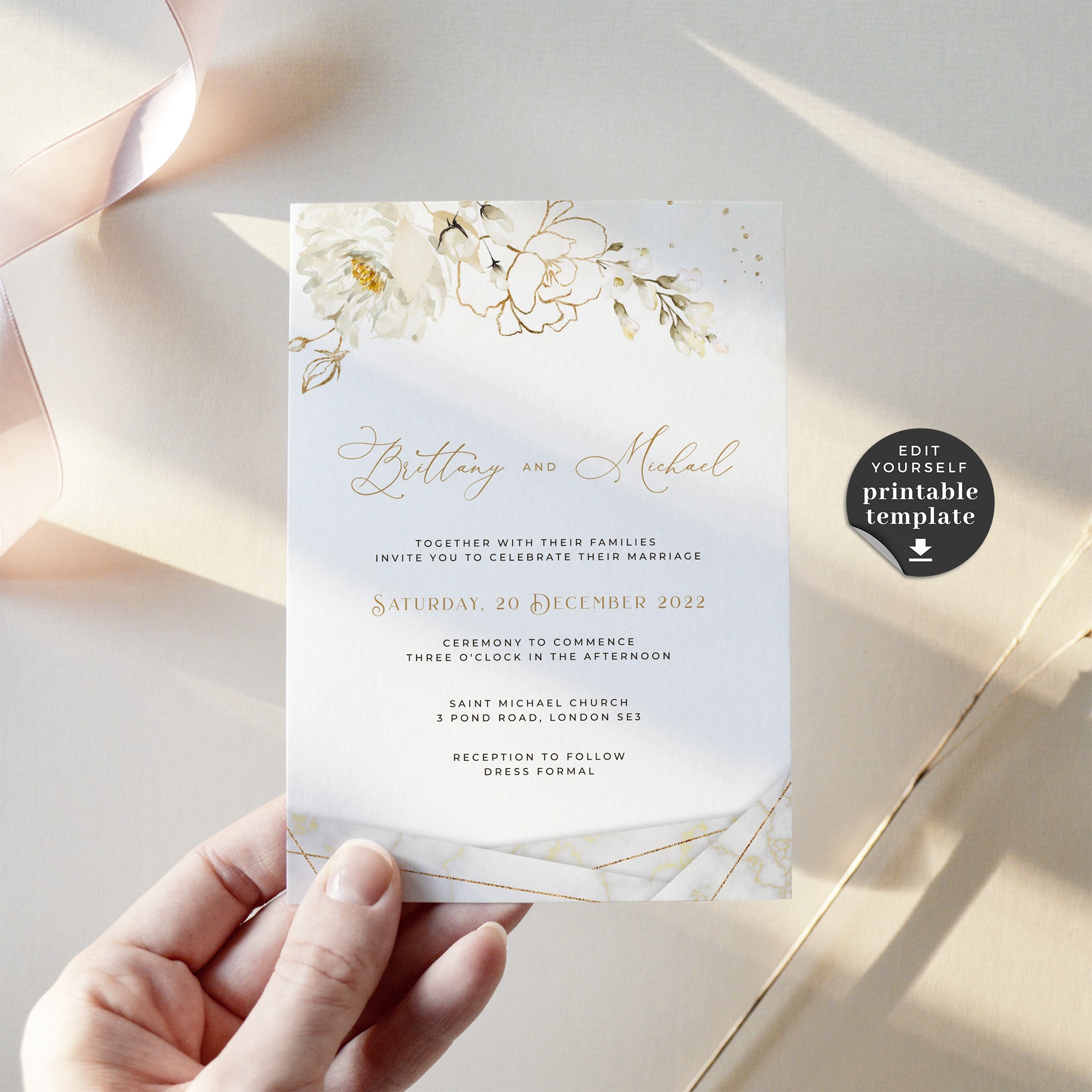 Dora | Elegant wedding invitation Editable