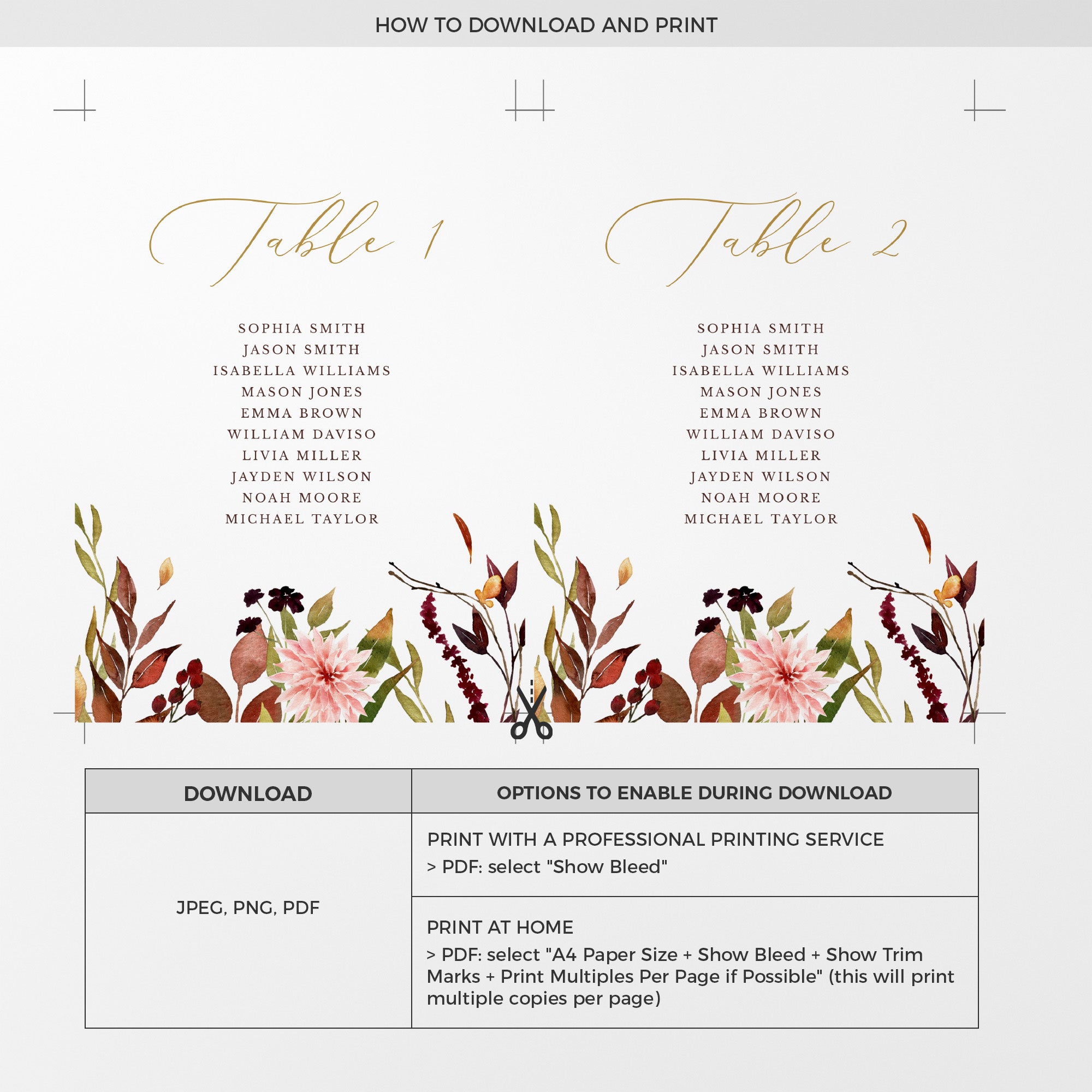 Ambra | Printable Seating Cards for Autumn Wedding