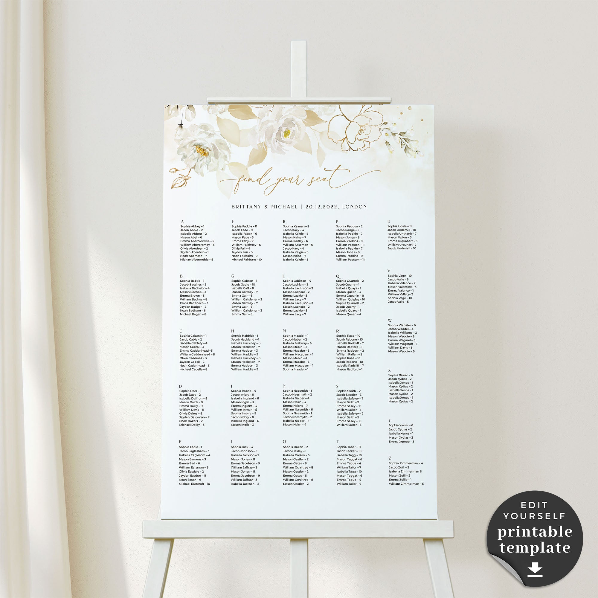 Dora | Elegant Wedding Seating Plan Template