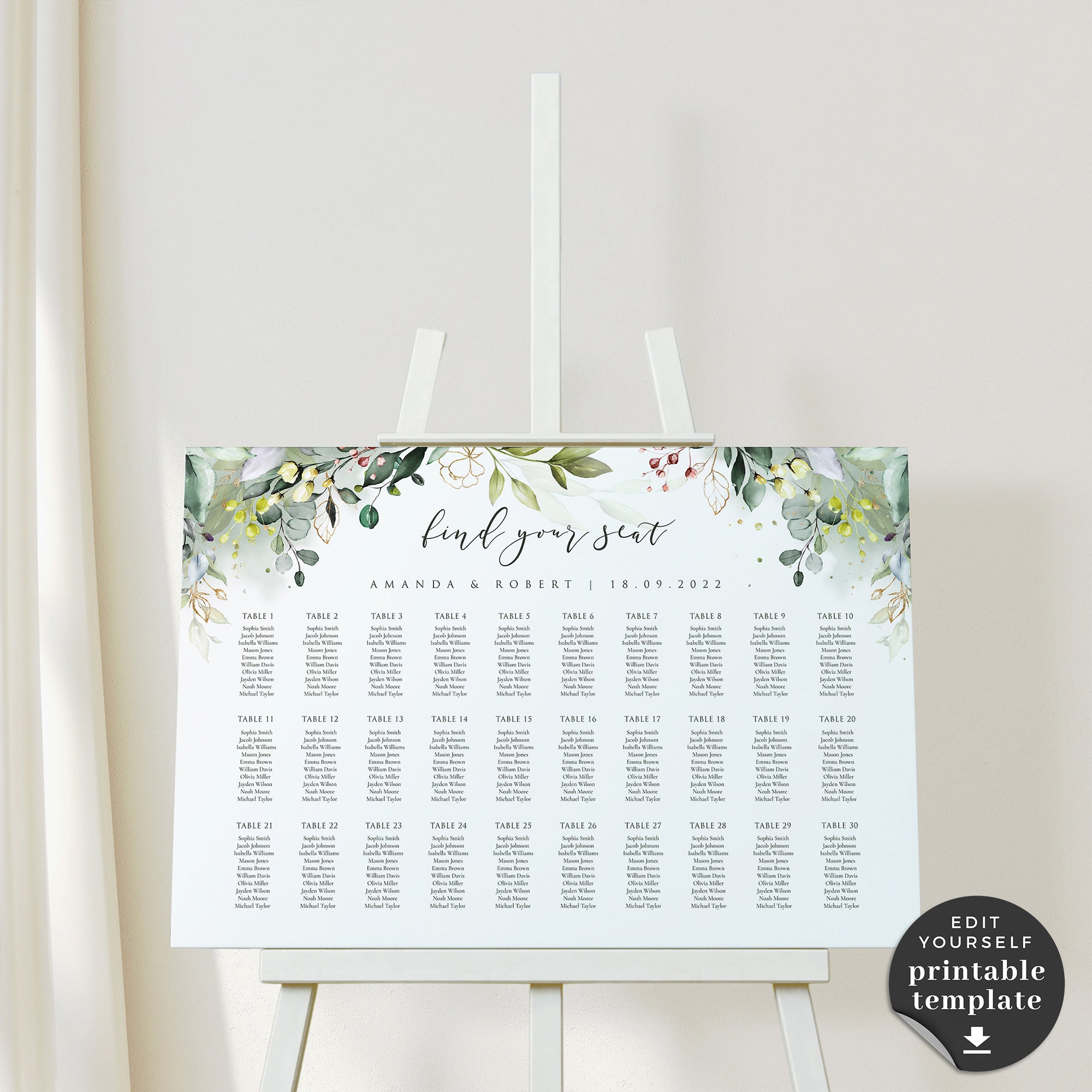 Flora | Printable Template for Seating Chart Wedding