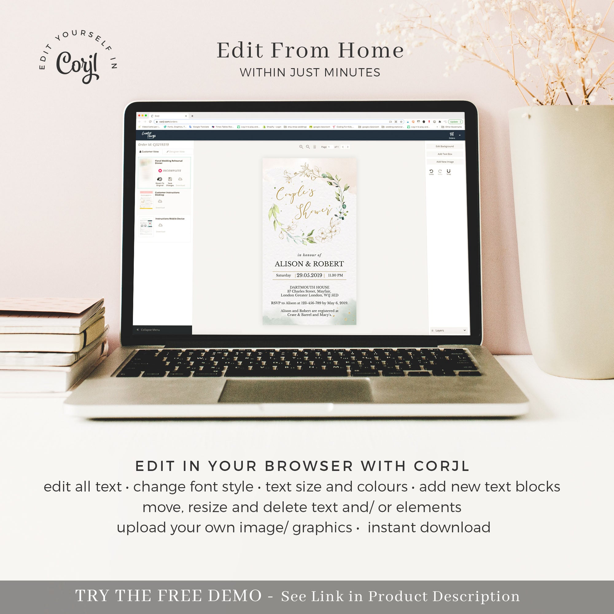 Flora | Rustic Couples Shower Electronic Invitations