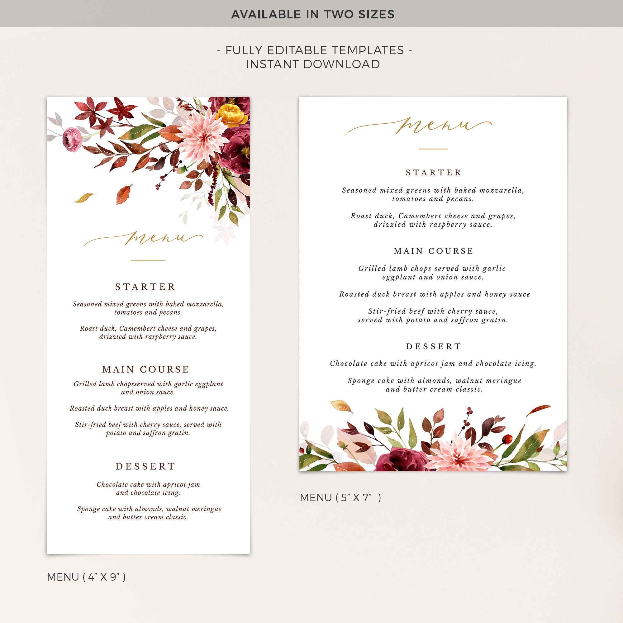 Ambra | Template for Wedding Menu