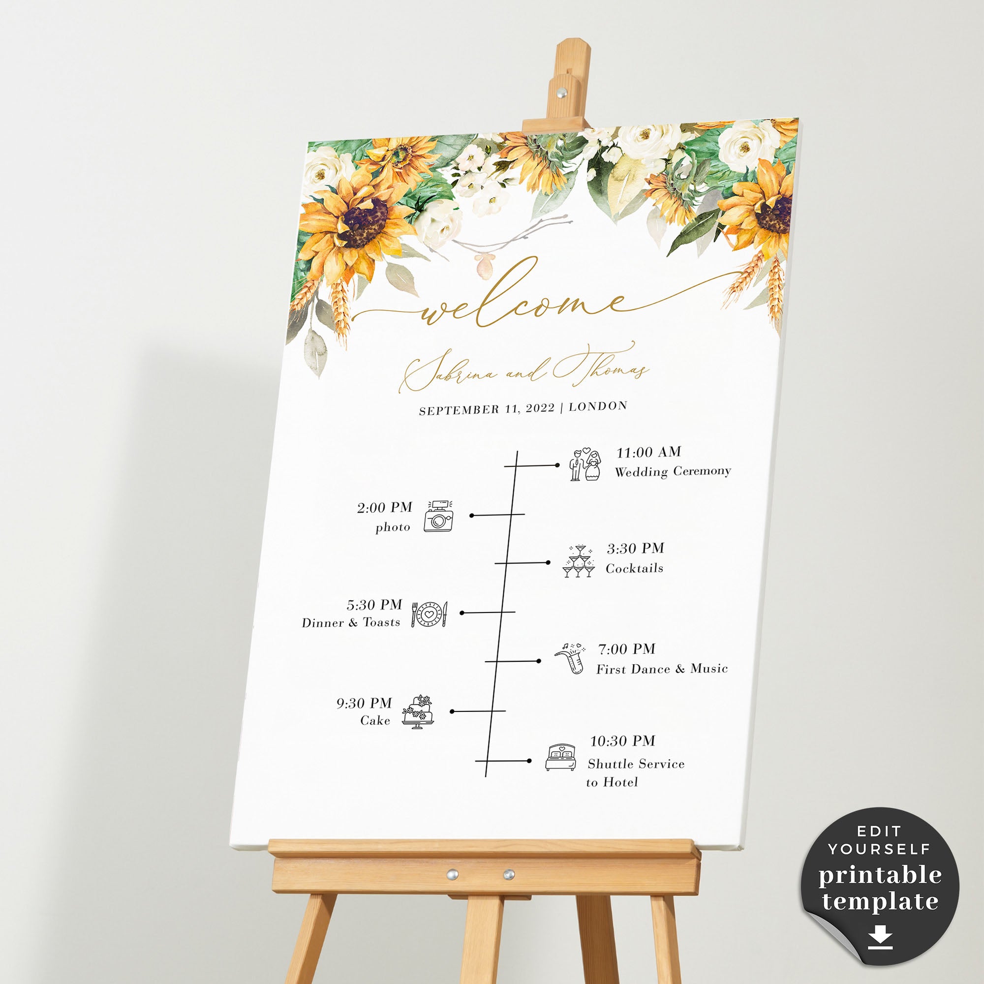 Marisol | Sunflowers Order of the Day Wedding Sign Template