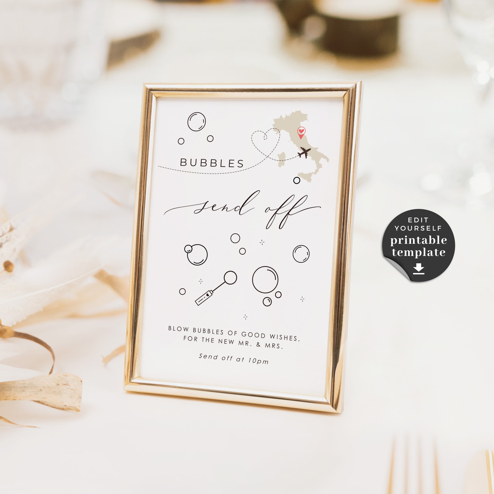 Sofia | Bubbles Send Off Wedding Sign Template