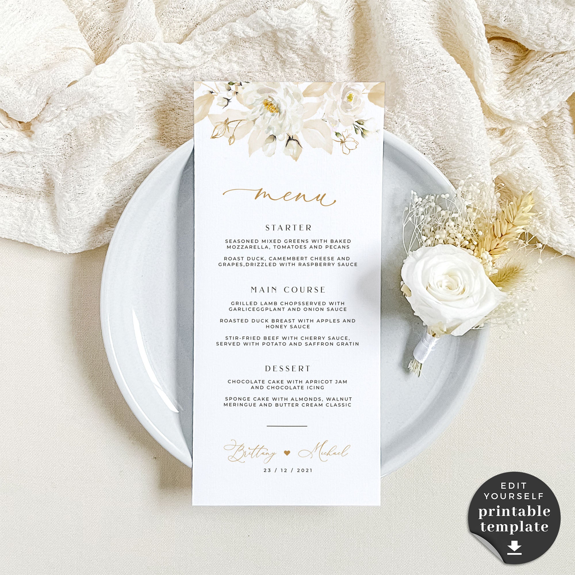 Dora | Printable Wedding Menu Template